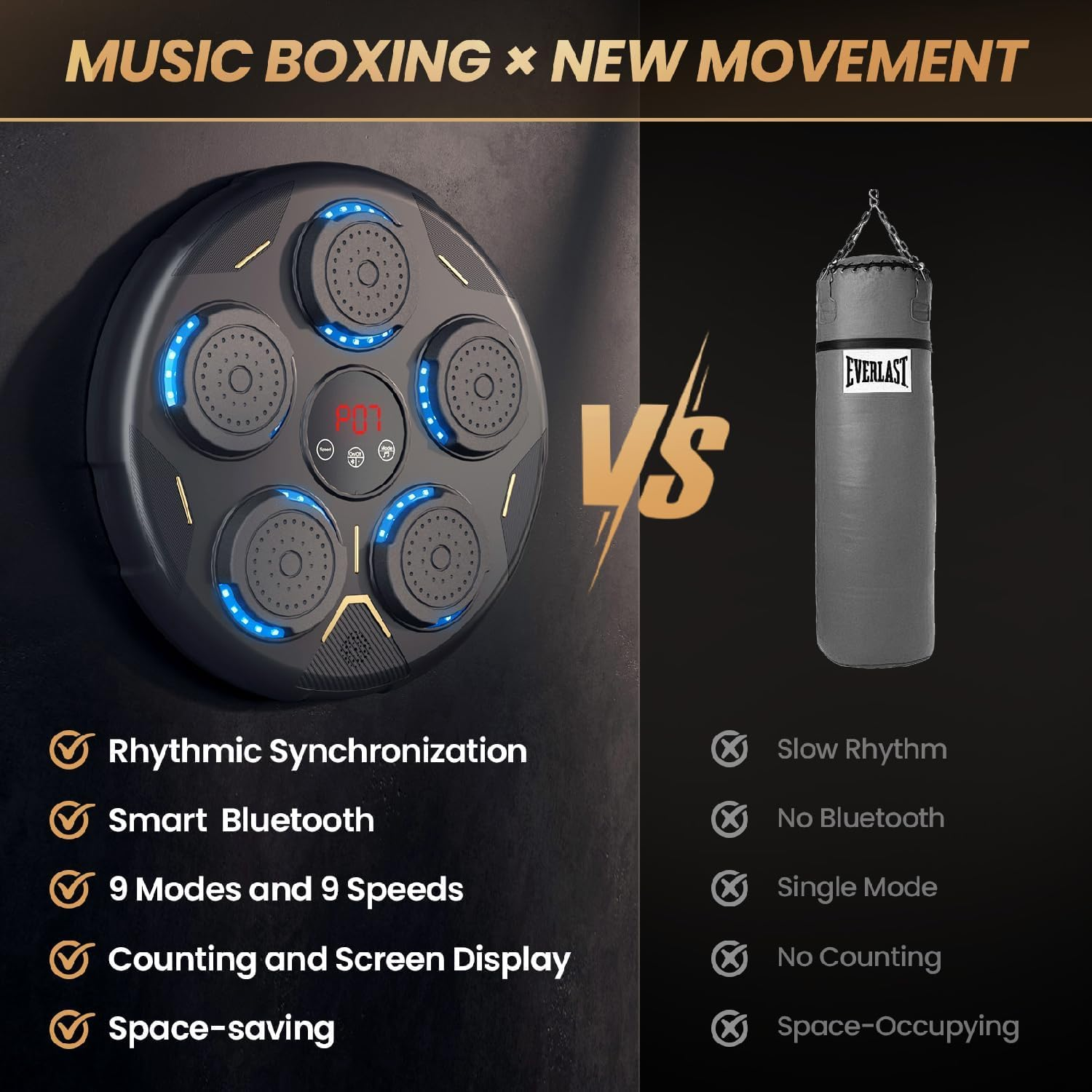 New Music Boxing Machine, Wall-Mounted Smart Bluetooth Punch Trainer, 9 Adjustable Modes & LED Speed Display, for Home, Indoor and Gym, Electronic Punching Equipment image number 6