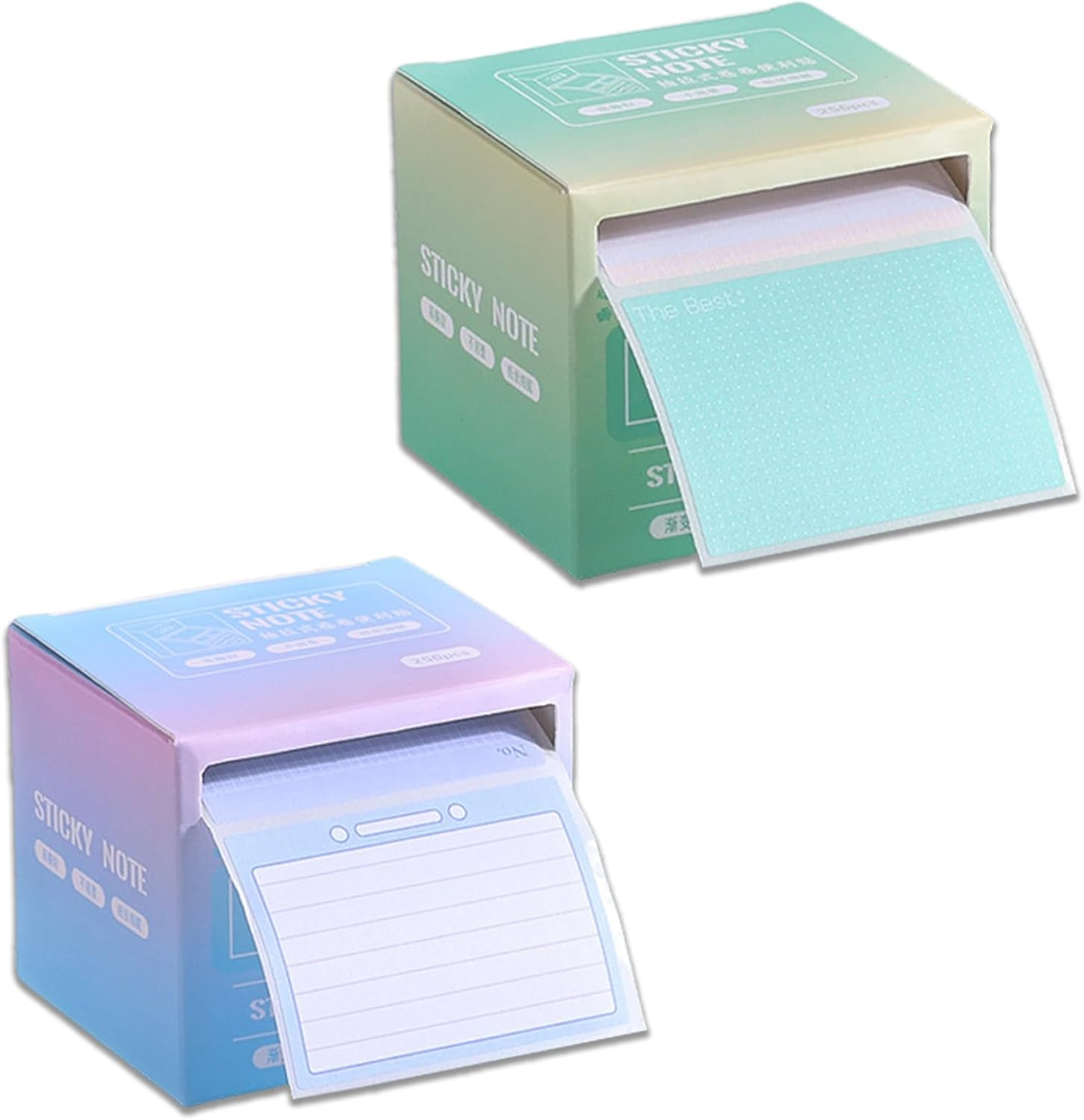 Fkereg 2 Pack Pull-Out Full Adhesive Sticky Notes Roll Tape 512 Sheets 8 Patterns, 1.8 X 2.5 Inch Cute Sticky Note Pads, Colorful Self-Stick Memo Paper Pad Label Stickers for Writing, Blue & Green