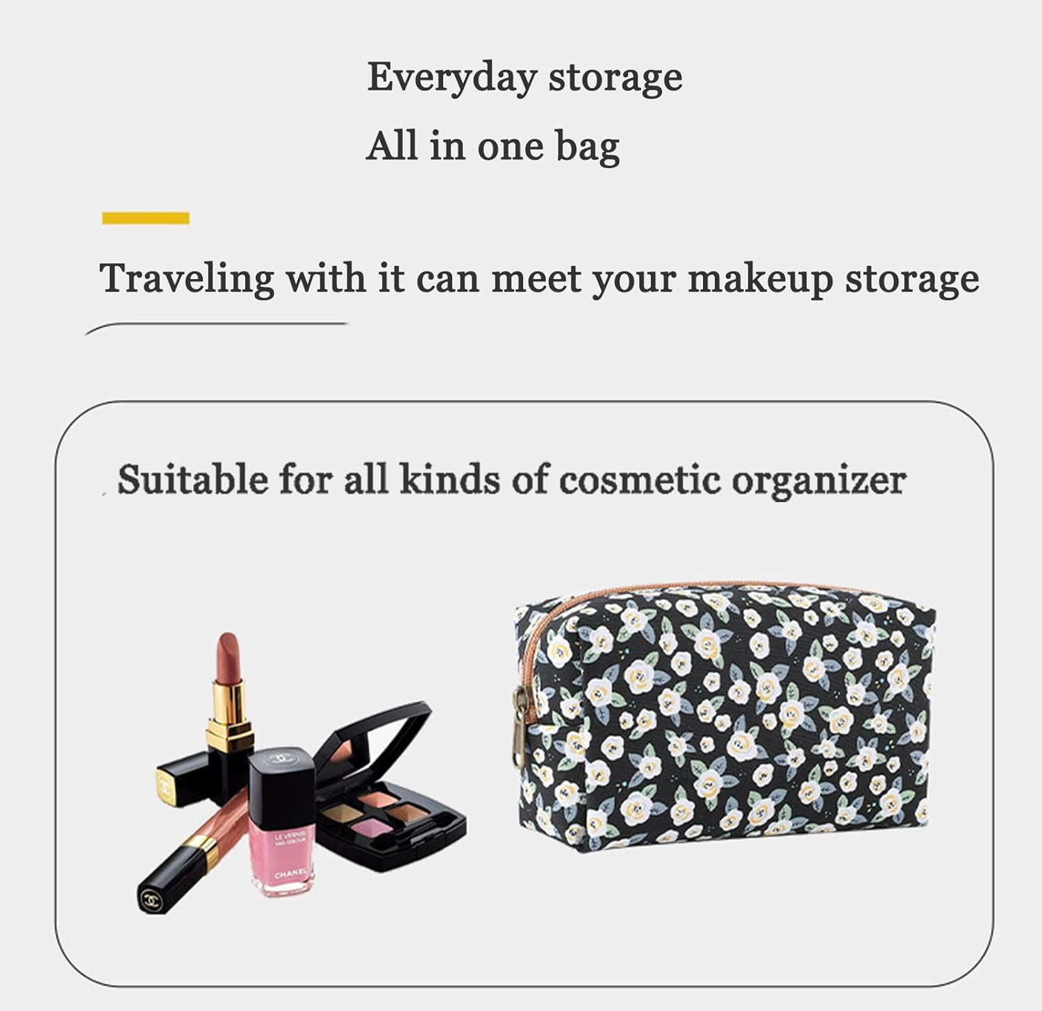 Makeup Bag, Floral Cosmetic Bag,Large Capacity Toiletry Kit,Cosmetics Bag, Travel Toiletry Makeup Bags Zipper Pouch - Picture 2 image number 2