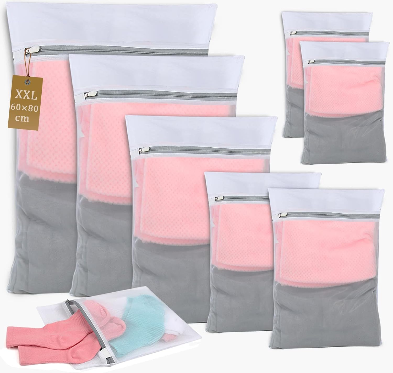 Angooni Pack of 8 Mesh Laundry Bags, Sturdy Laundry Bags for Delicates, Safe Lingerie Washing Bag, Portable Wash Bag with Zip for Lingerie, Underwear & Baby Clothes