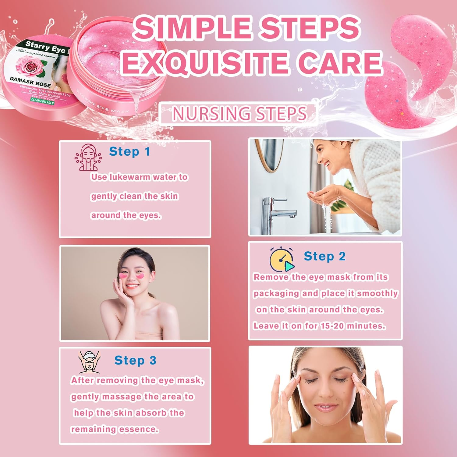 Revitalizing Rose Eye Patches 2-Pack (120 PCS) &ndash; under Eye Patches for Dark Circles & Puffiness | Eye Mask anti Wrinkles, Skin Care for Women & Men