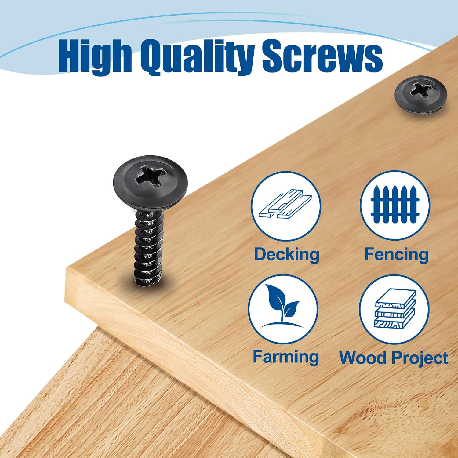 #8&times;1&Prime; Wood Screw 250Pcs, Black Carbon Steel Standard Thread Screws, Truss Head Phillips Fast Self Tapping Screws image number 4