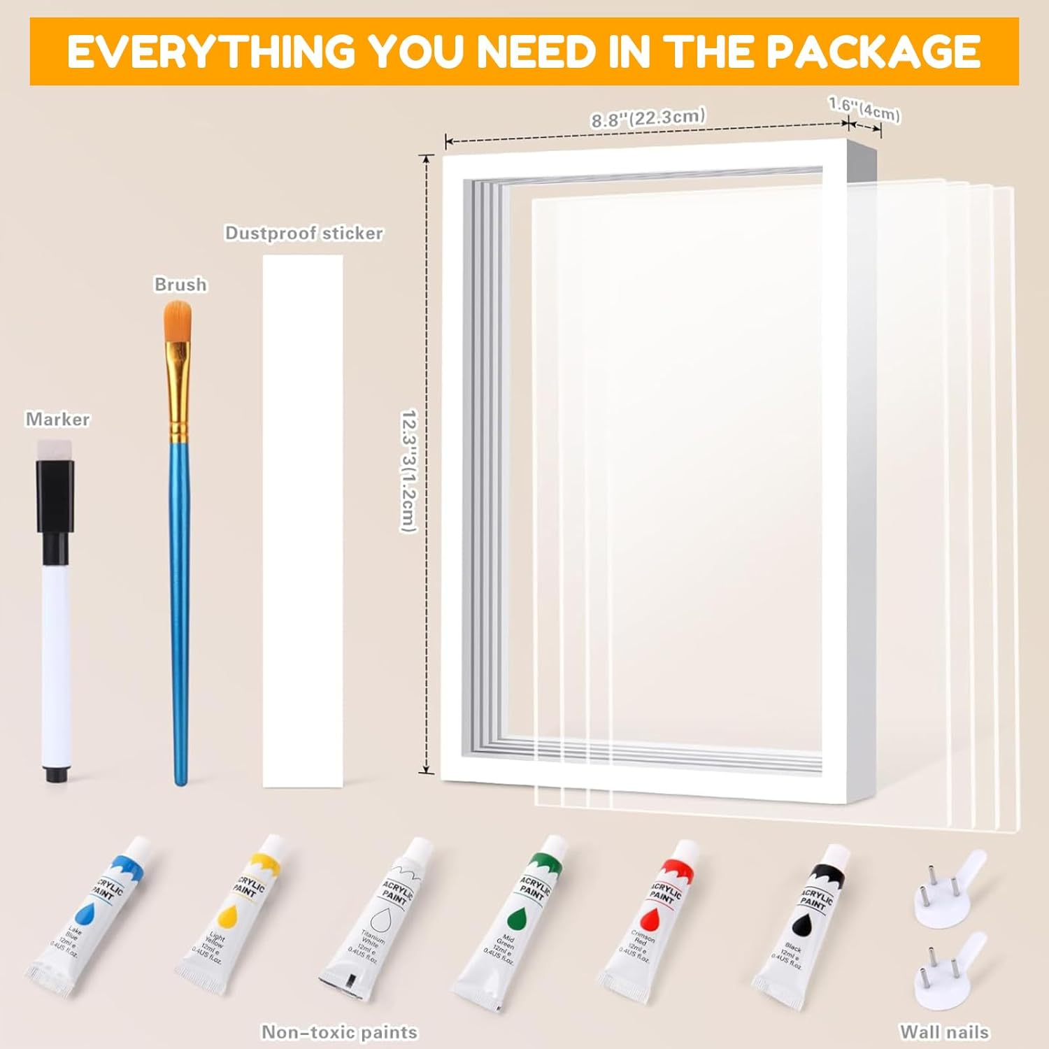 RIKONDA Family Handprint Art Kit with Display Frame - DIY Memory Keepsake for Parents, Grandparents & Baby'S First Craft (6 Non -Toxic Paints, 33X23Cm Frame, 820G) image number 5