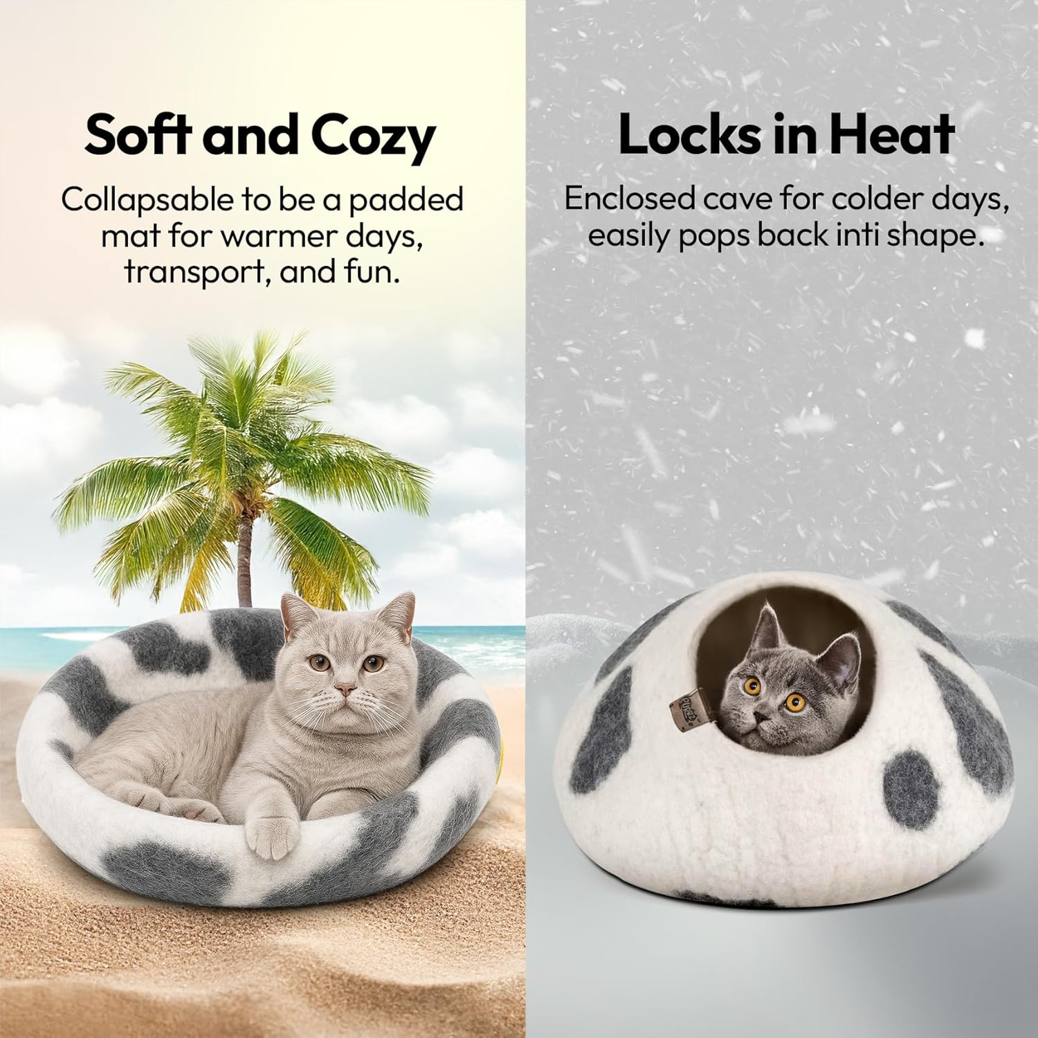 Luxury Cave Bed &ndash; Handmade Merino Wool Felt Hideaway, Vet-Designed Condo, Hypoallergenic Pet House, Cozy Igloo Bed for Kittens, Eco-Friendly Modern Pet Furniture image number 6