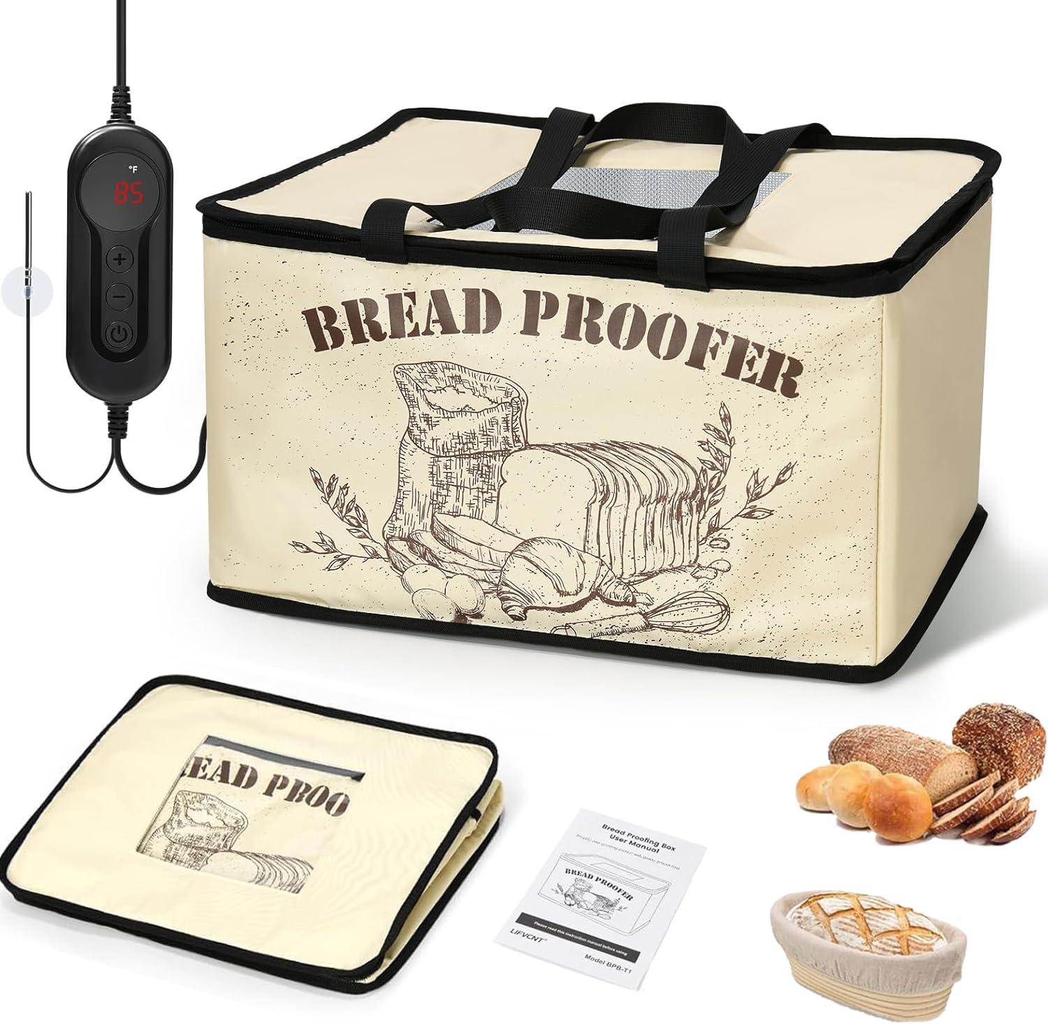 Dough Bread Proofing Box, Handbanary Dough Proofer with NTC Sensor Temperature & Timer Controller, Foldable Zippered Bread Proofer for Dough, Yogurt, Rice Wine Fermentation image number 5