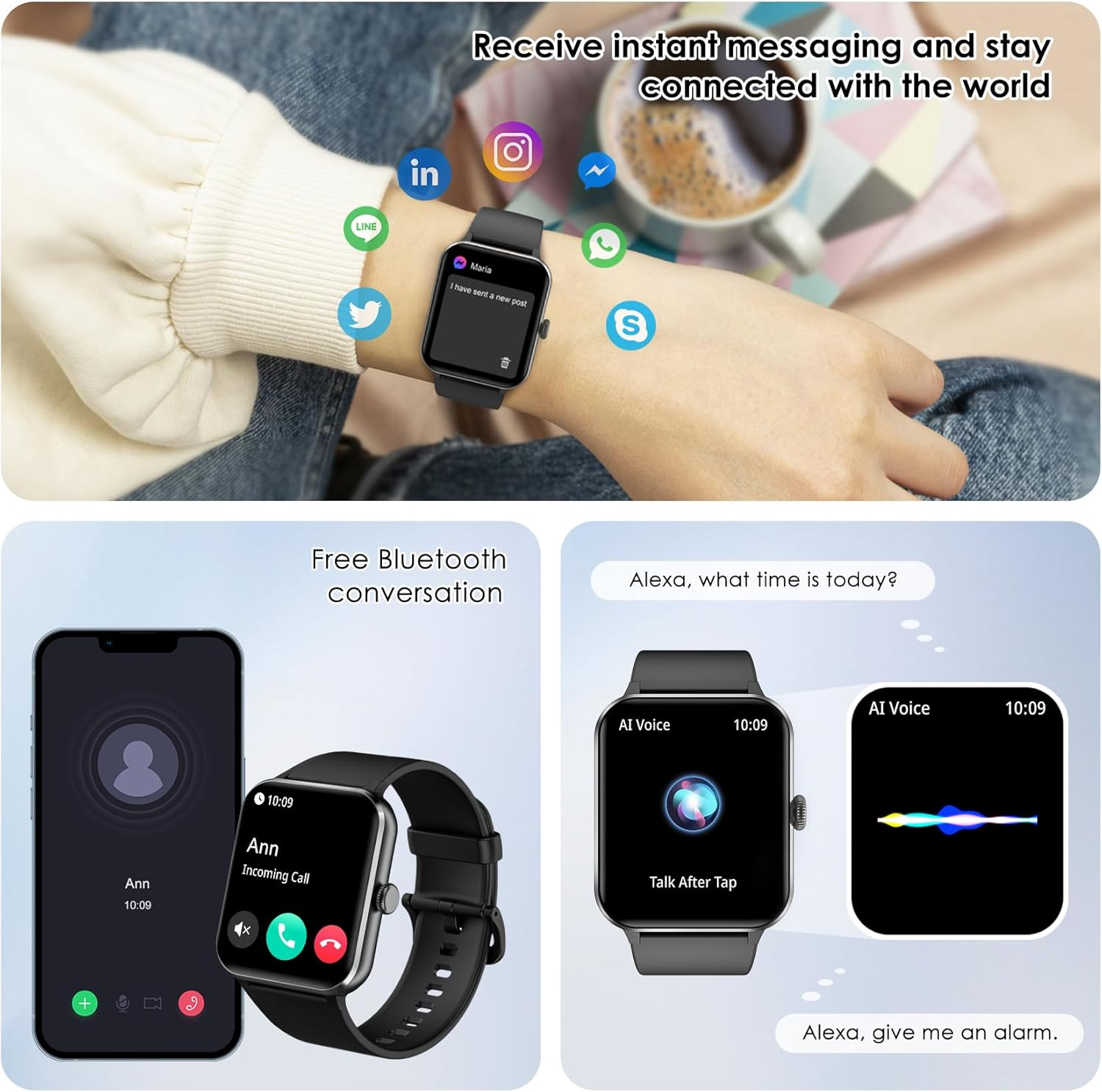 IOWODO Smart Watch(Answer/Make Call), 1.85" Smartwatch for Men Women, 100+ Sport Modes, Pedometer, IP68 Waterproof Fitness Tracker, Spo2/Sleep Monitor, Smart Watches for Android & Ios (2 Straps) image number 1