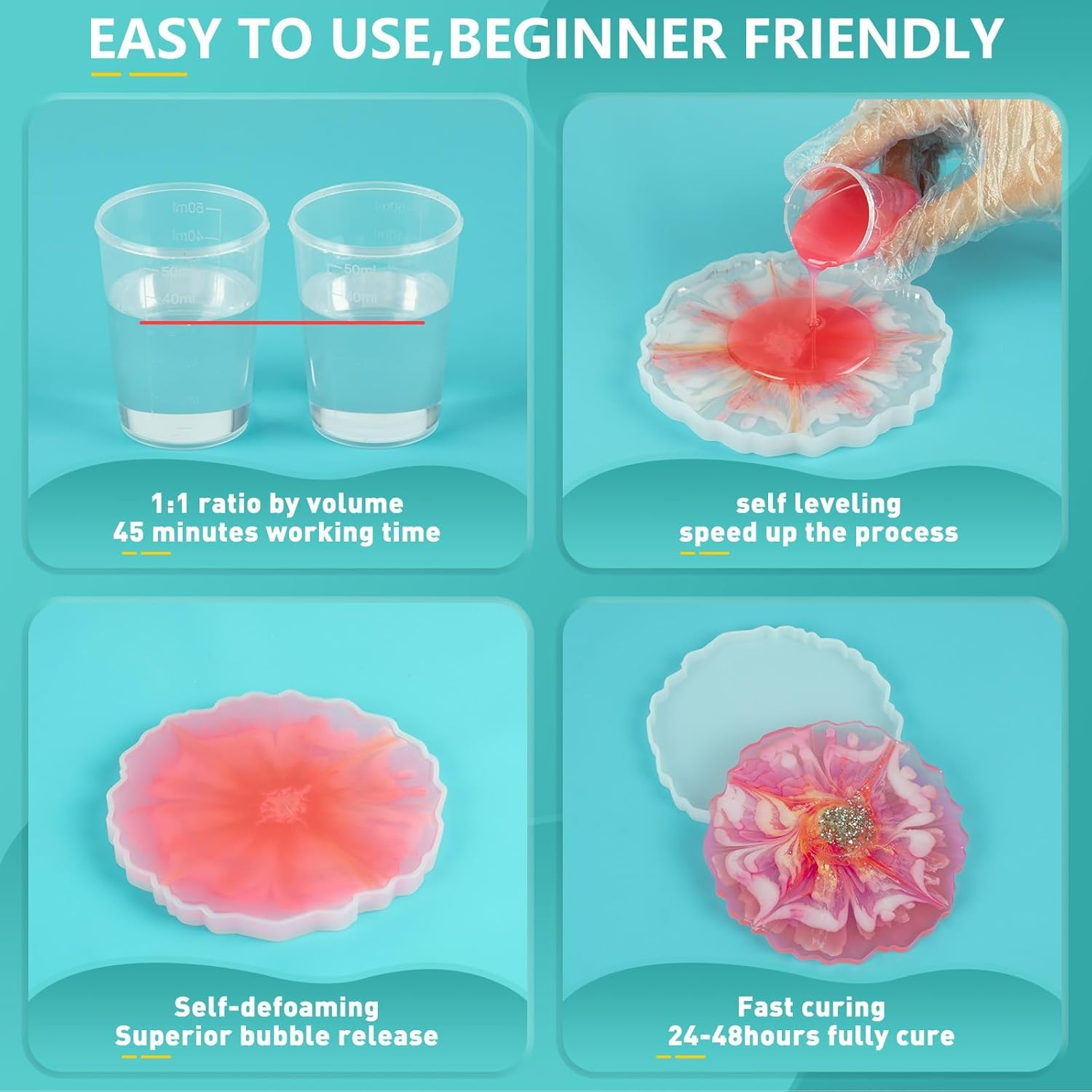 Teexpert Epoxy Resin Kits for Beginners, 8.8OZ Crystal Clear Epoxy Resin Starter Kit with Jewelry Coaster Earring Resin Moulds, Pigments, Resin Accessories, Gift Box, Complete Casting Resin Jewellery Making Kit for Art & Craft image number 1