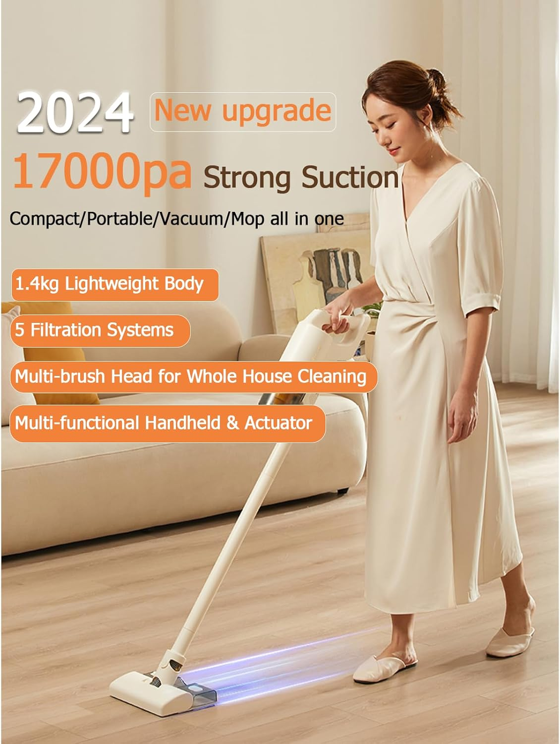 Techbear Corded Stick Vacuum Cleaner, 17Kpa Powerful Suction, 3-In-1 Ultra-Lightweight Vacuum Cleaner with Water Tank for Home Hard Floors Carpet Pet Hair Car (W/Au Adapter) image number 1