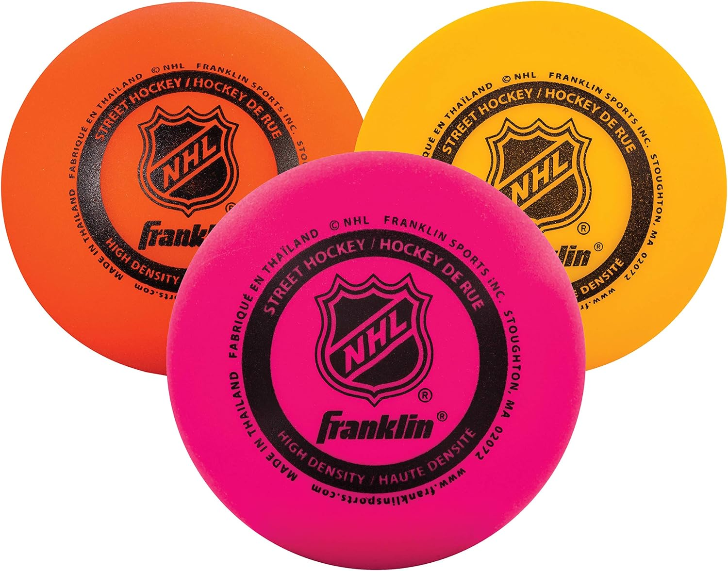 Franklin Sports NHL Street Hockey Balls - No Bounce Outdoor Street + Roller Hockey Balls - Official Size for Youth + Adult Street Hockey - Assorted Colors - 1, 3, and 15 Bulk Packs