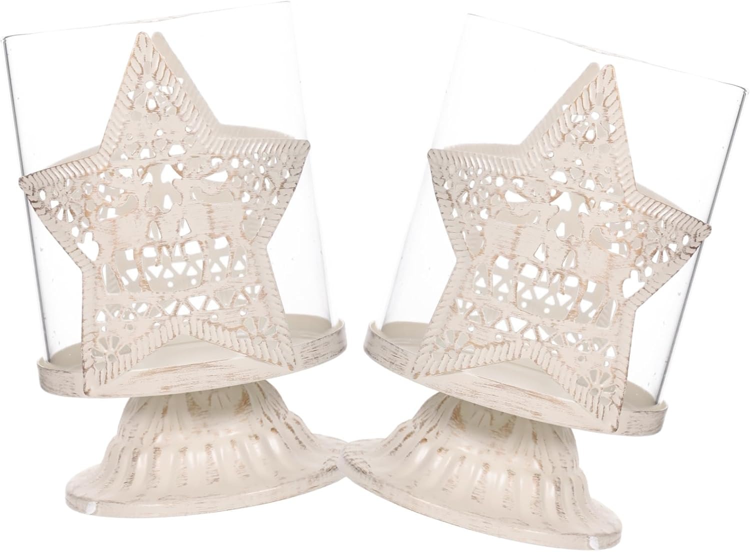 LABRIMP 2Pcs Iron and Glass Christmas Deer Ornaments Decorative Candleholder Festive Home Decor