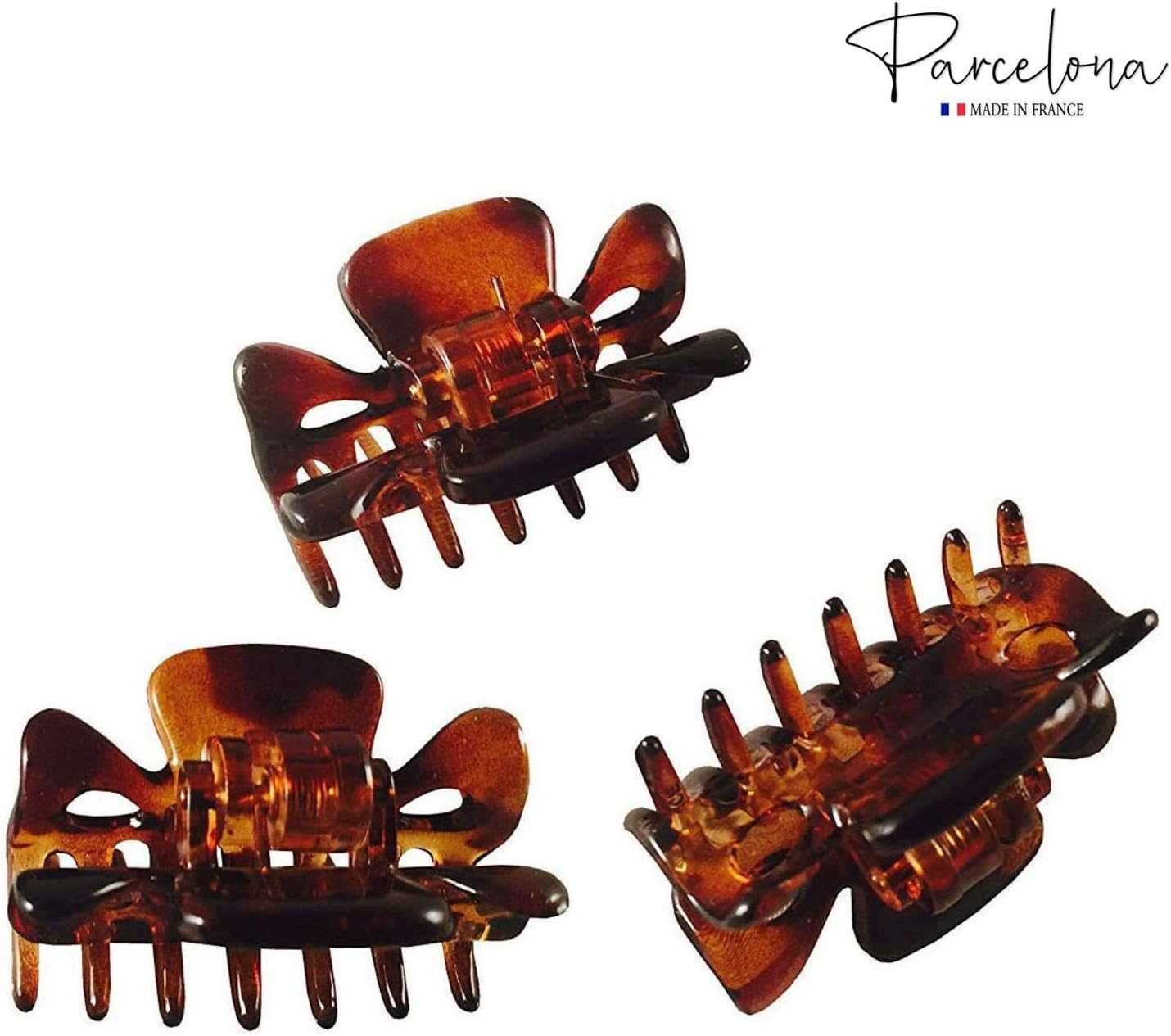 Parcelona French Classic Tortoise Shell Brown Very Small Approx 1 1/2 Inch Hair Claws with Covered Spring - 3 Pieces