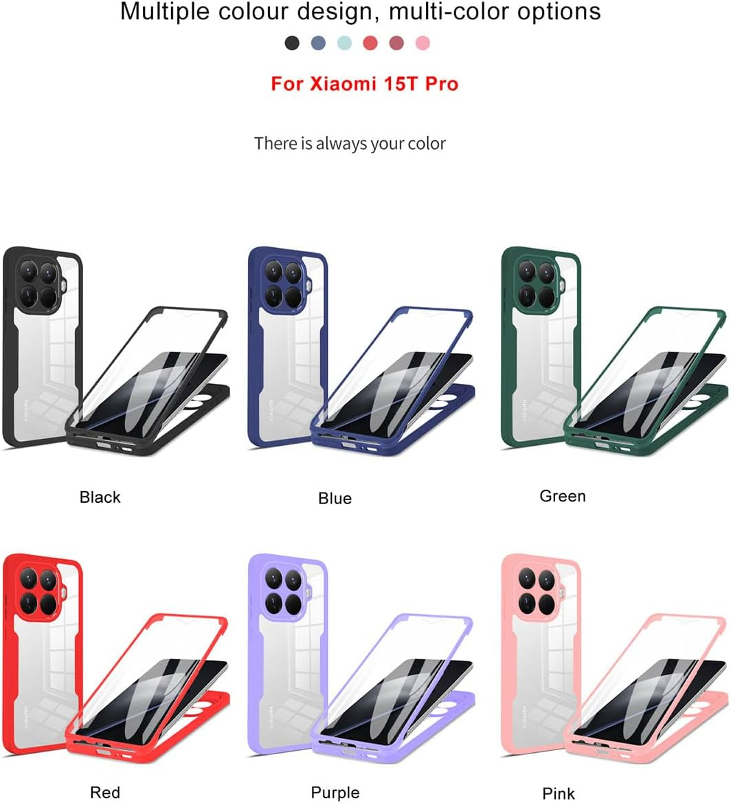 UPLAI Transparent Case for Xiaomi 15T Pro 5G, 360 Degree Full Body Military Grade Shockproof Mobile Phone Case Built-In Screen Protector, Soft TPU Bumper Protective Case, Black image number 6
