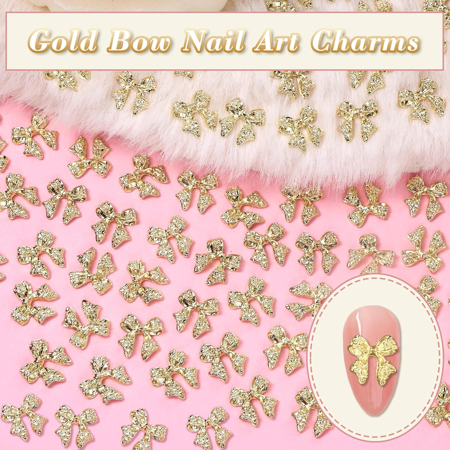 80 Pcs 3D Bow Metal Nail Charm, Gold Nail Bows Charms for Alloy Nails, Luxury Shiny Bows Nail Jewelry Charms, Luxury Cute Bows for Nail Art Accessories Design DIY Crafts image number 1