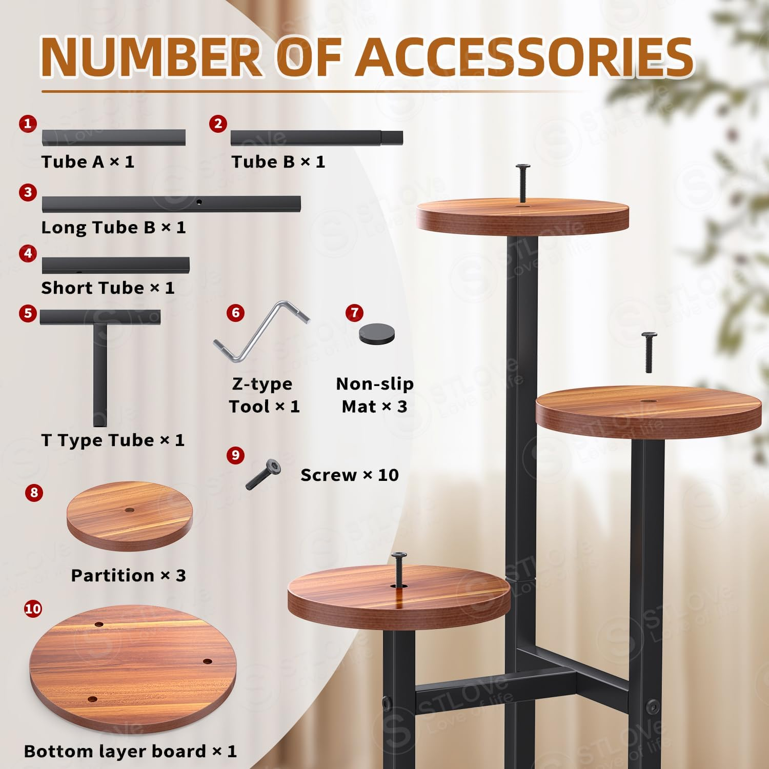 Stlove Plant Shelf, Flower Stand, 3 Levels Flower Shelf, Plant Stand, Flower Stairs for Room Corner, Living Room, Balcony, Patio, Window, Garden, Yard, 53.5 Cm Height, Metal Mahogany image number 2