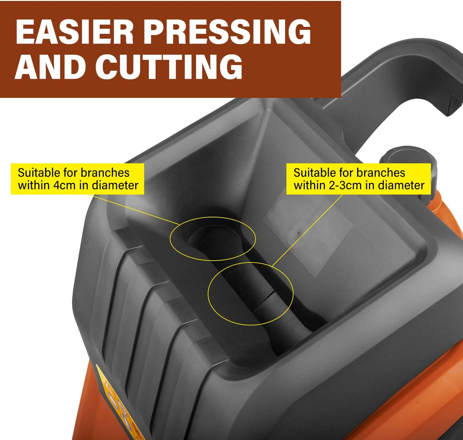 KOZYARD 2400W Electric Wood Chipper Powerful Garden Leaf Tree Branch Shredder Multi-Purpose Branch Shredder Mulcher Max Cutting Diameter 45Mm, W/ 50L Collection Bag & Feed Baffle image number 6