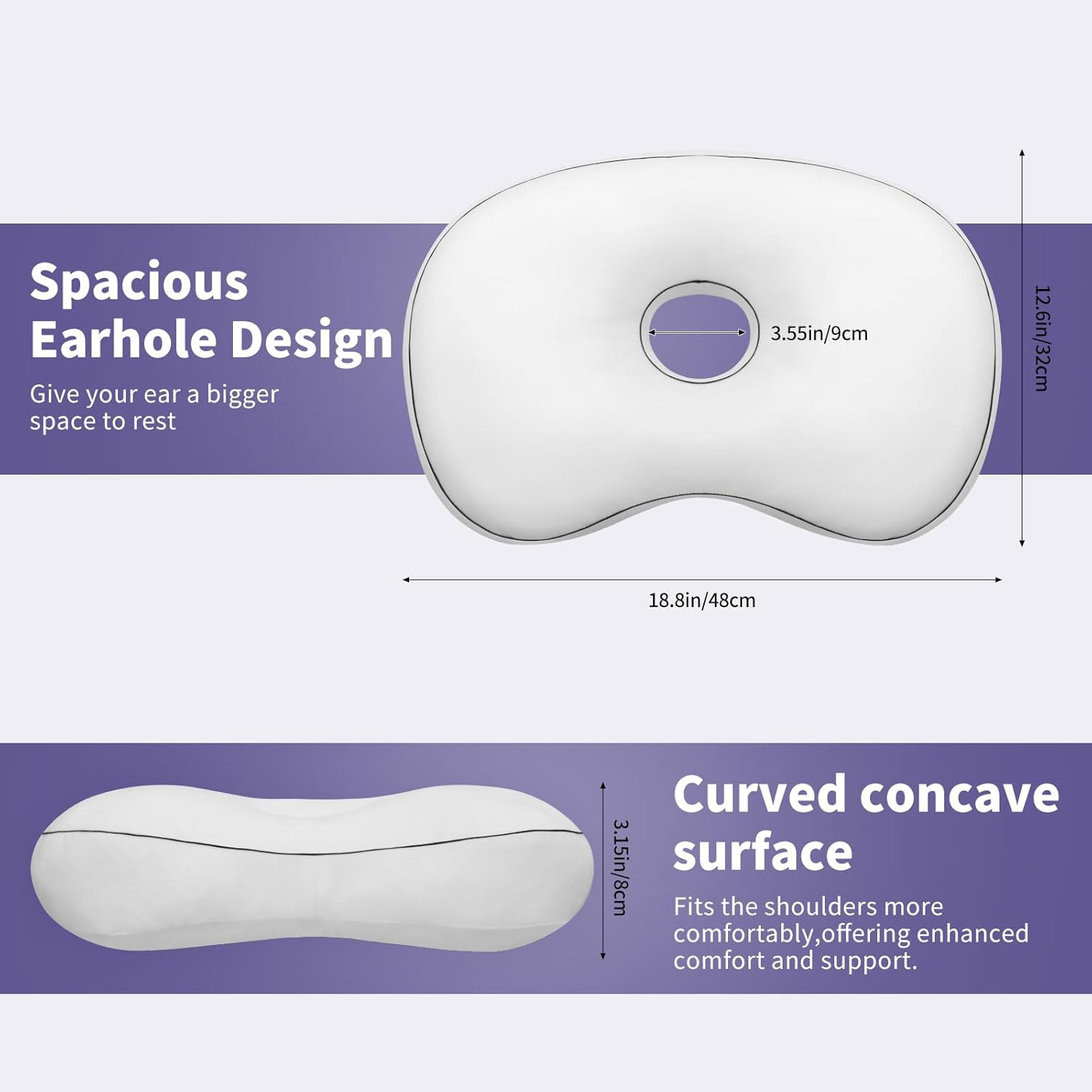 Nockovi Piercing Pillow for Side Sleepers with Ear Hole, 12X18Inch White Velvet Mini Orthopedic Support Pillow for Ear Pain Relief image number 3