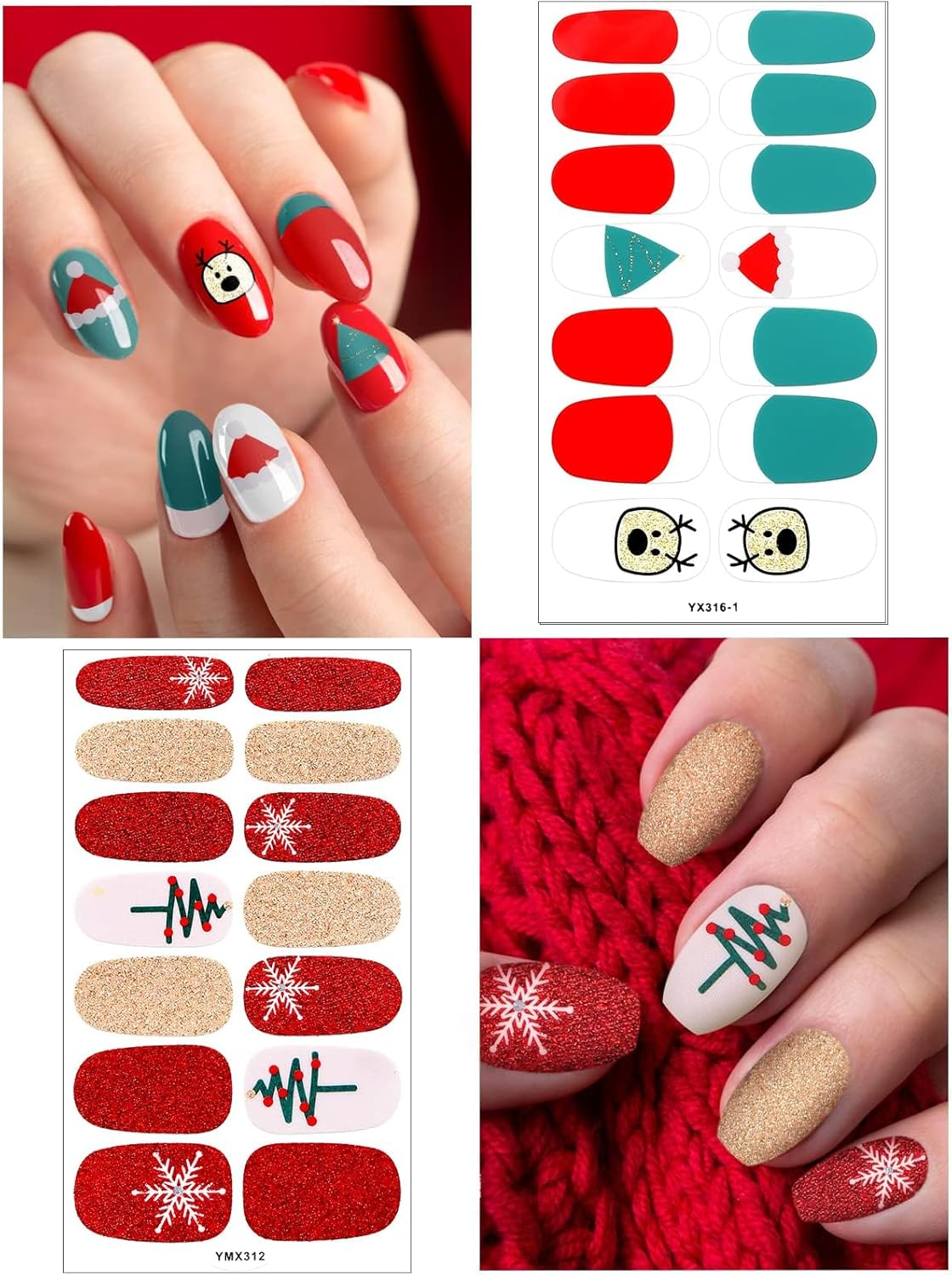 Kalolary 8Sheets Christmas Full Wraps Self-Adhesive Nail Polish Stickers with 1Pcs Nail File, Christmas DIY Nail Art Stencil Christmas Tree Snowflake Elk Nail Wraps Decal Strips Manicure Kit image number 2