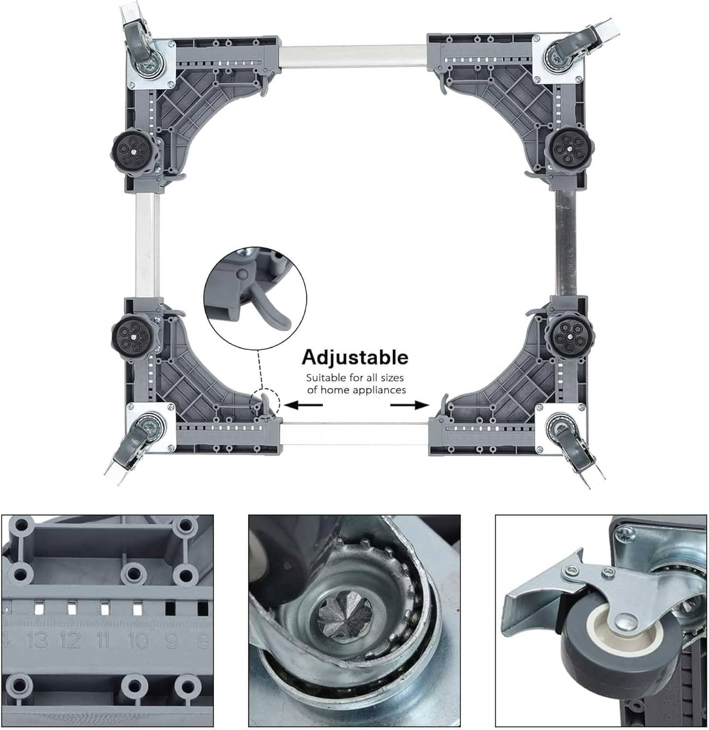 SKYLUXE - Adjustable Appliance Base Stand with Locking Wheels &ndash; Heavy Duty Mobile Stand for Mini Fridge, Washing Machine, Dryer, and Other Appliances &ndash; Easy Height and Width Adjustment image number 3