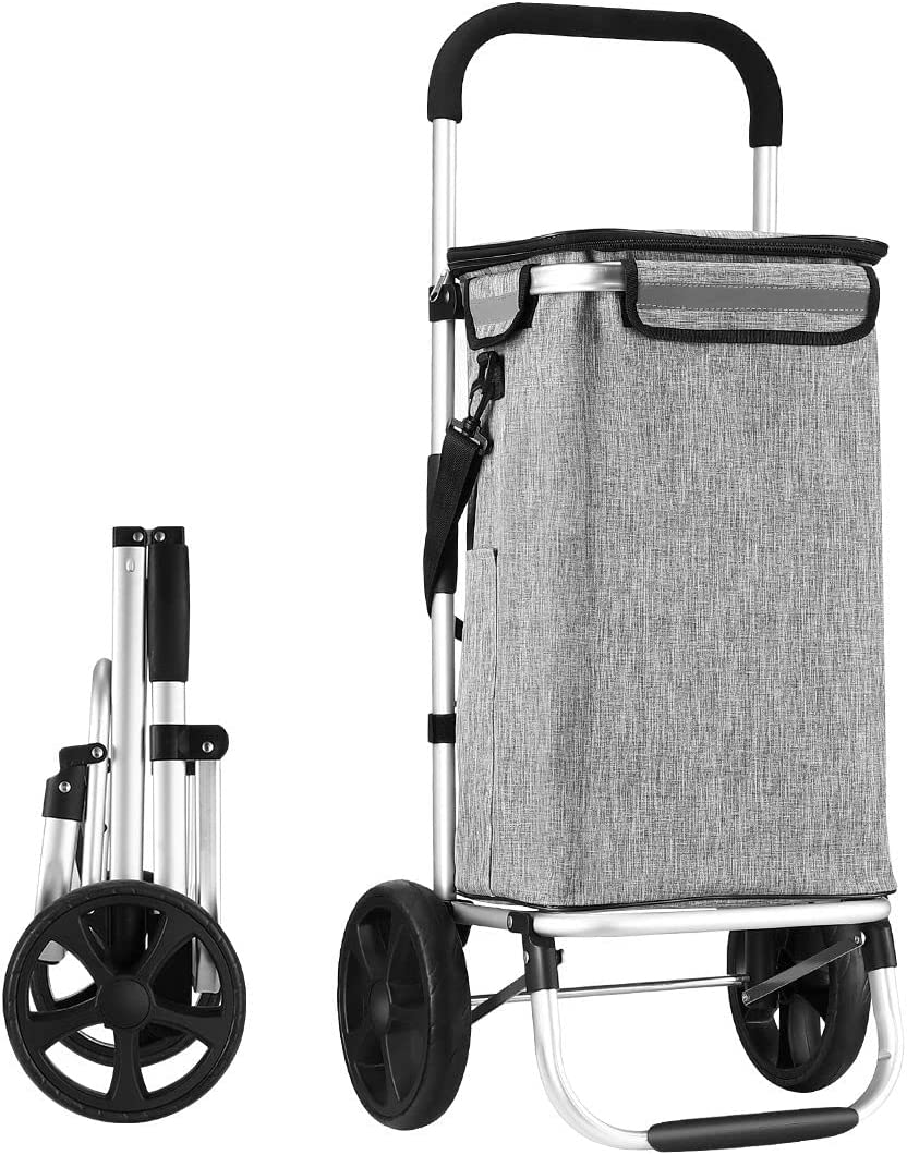 Foldable Shopping Trolley with Wheels Shopping Cart Aluminium Grocery Bag Waterproof Black