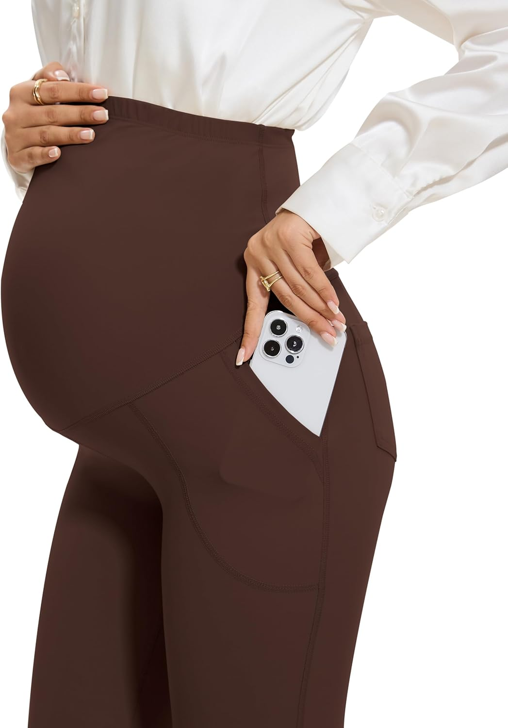 VIMPEP Smooth Feeling Flare Maternity Leggings over the Belly Pregnancy Bootcut Yoga Pants Petite/Regular with Pockets 303 image number 6