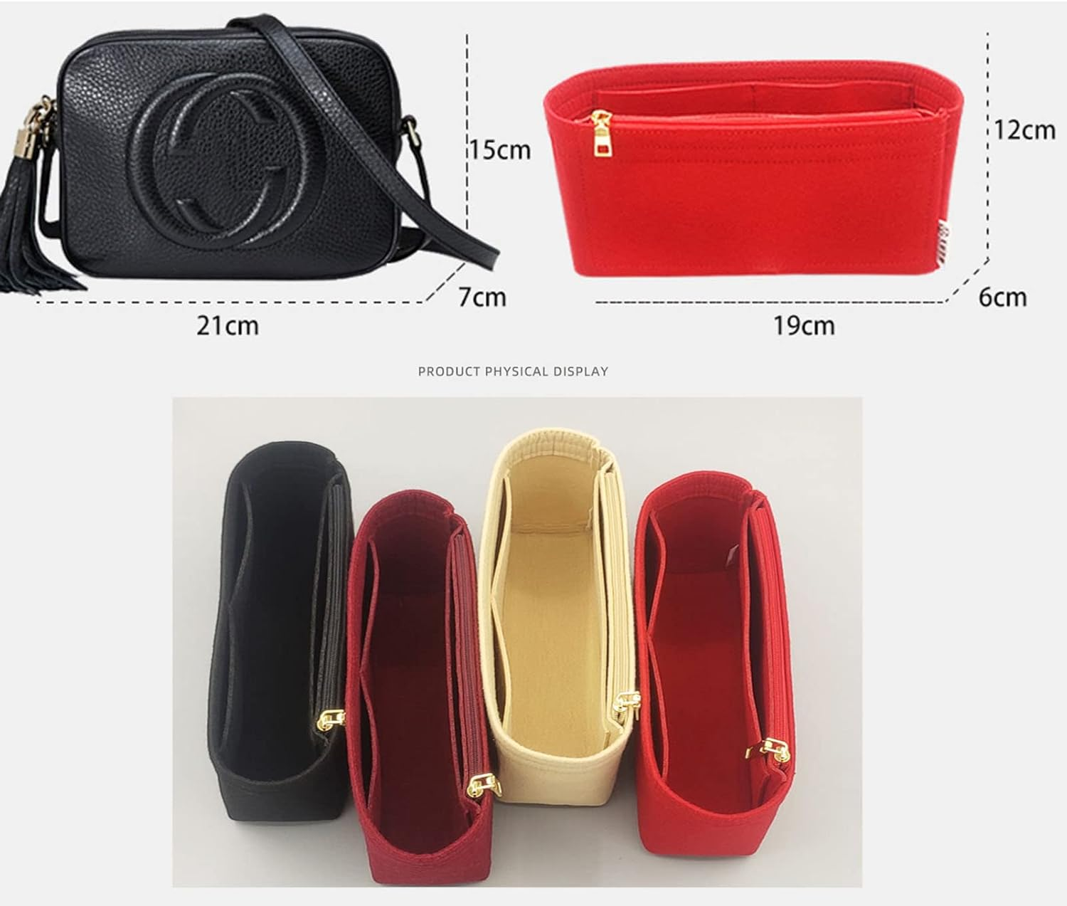 Lckaey Felt Purse Organizer for Disco Square Fringe Camera Bag Organize Organizer Liner Bag2027Khaki 19 * 6 * 12Cm image number 1