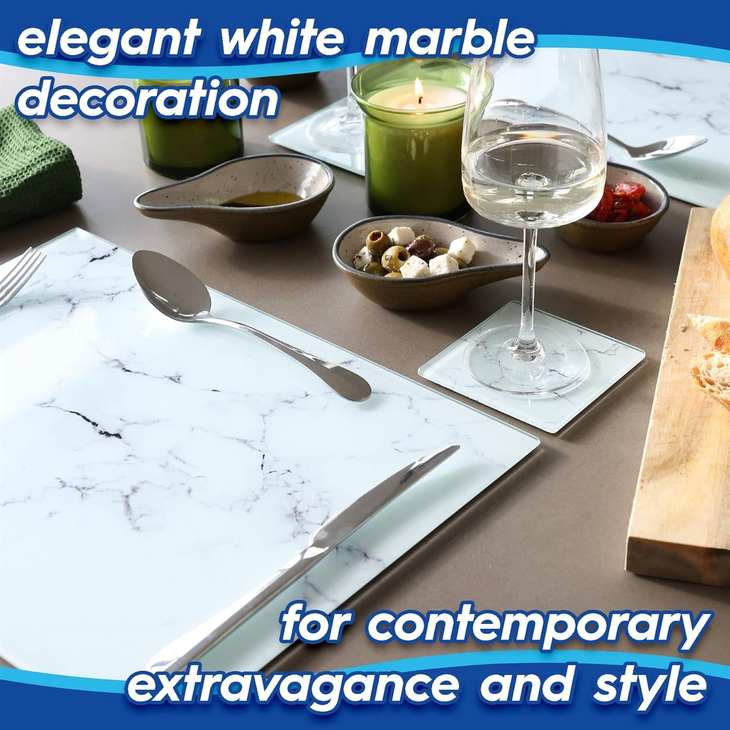 Harbour Housewares Rectangle Glass Chopping Board - 40Cm X 30Cm - Marble - 1X Tempered Heat-Resistant Home Kitchen Worktop Saver Hob Cooker Stove Top Surface Protector Cover Cutting Boards - White image number 5