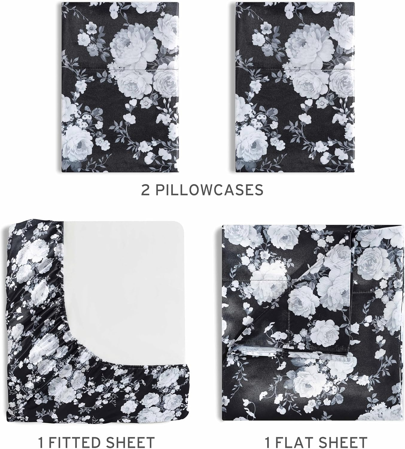 Beatrice Home Fashions 100% Luxury Satin Polyester Bed Sheet Set, Queen Size, Floral Rose Bedding image number 7