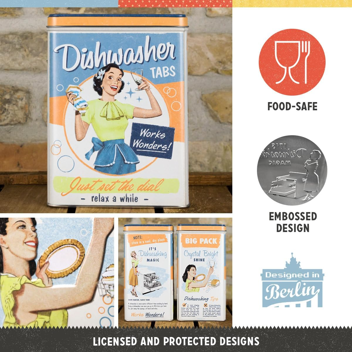 Nostalgic-Art Retro Storage Jar L, 3 L, Dishwasher Tabs - Gift Idea for Nostalgia Fans, Large Tin Tin, Vintage Design