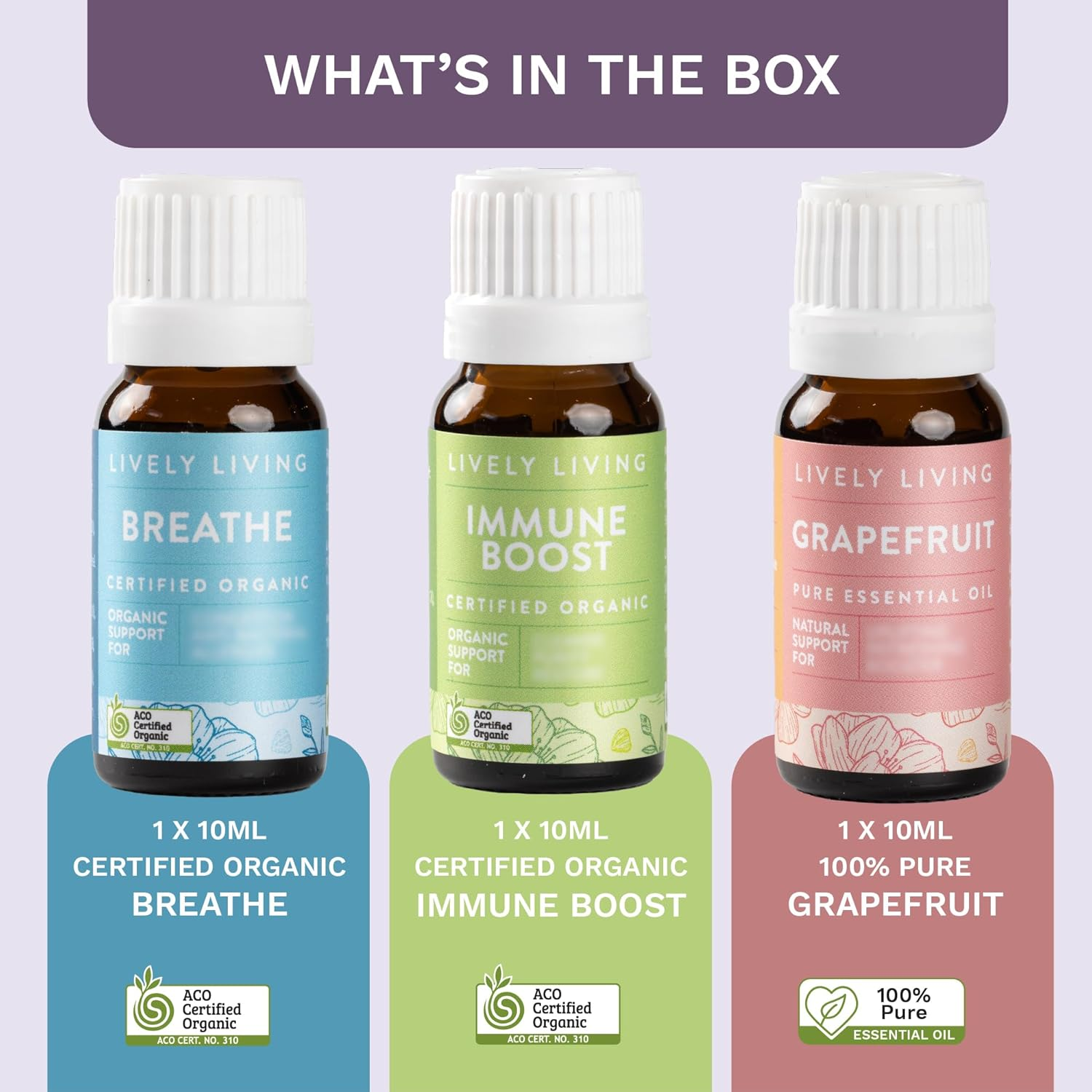 Lively Living Wellness Collection Essential Oils Trio - Energy, Citrus Blend, Australian Certified Organic Oil Set for Diffuser, Humidifier, Vaporizer image number 4