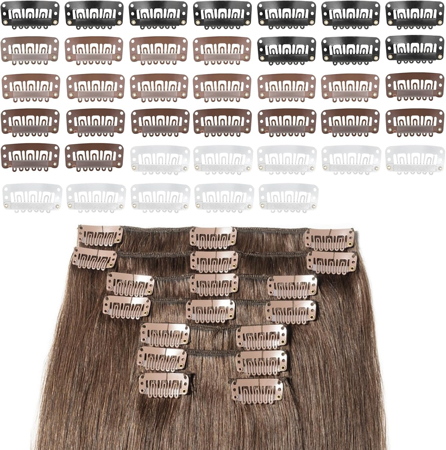 40 Pack Wig Clips 32 Mm Hair Extension Clips 6 Teeth Wig Clips to Secure Wig Small Wig Comb with Rubber Metal Snap Wig Accessories for Women Men, 4 Colors