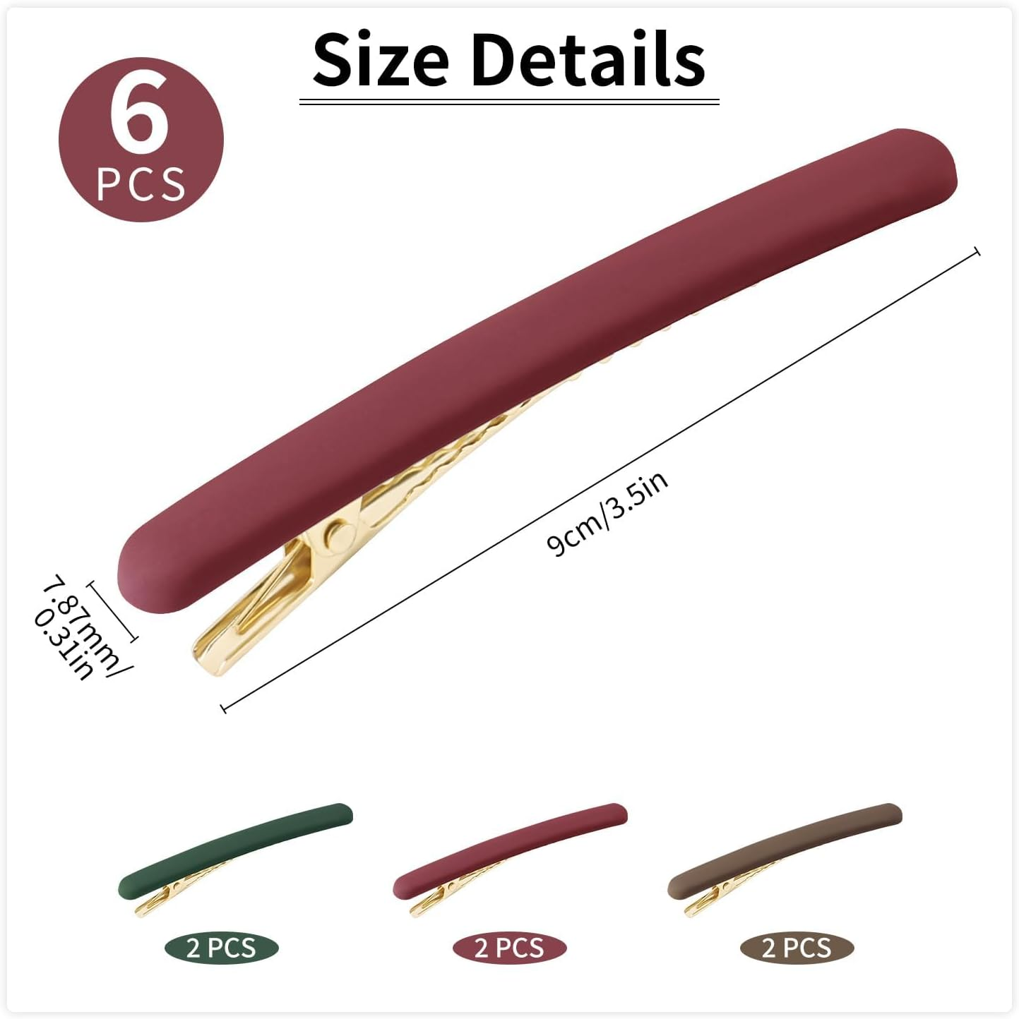 6PCS 9Cm Long Matte French Hair Clips Colored Duck Bill Hair Clips French Clasp for Girls Women Hair Accessories (3 Color 01)