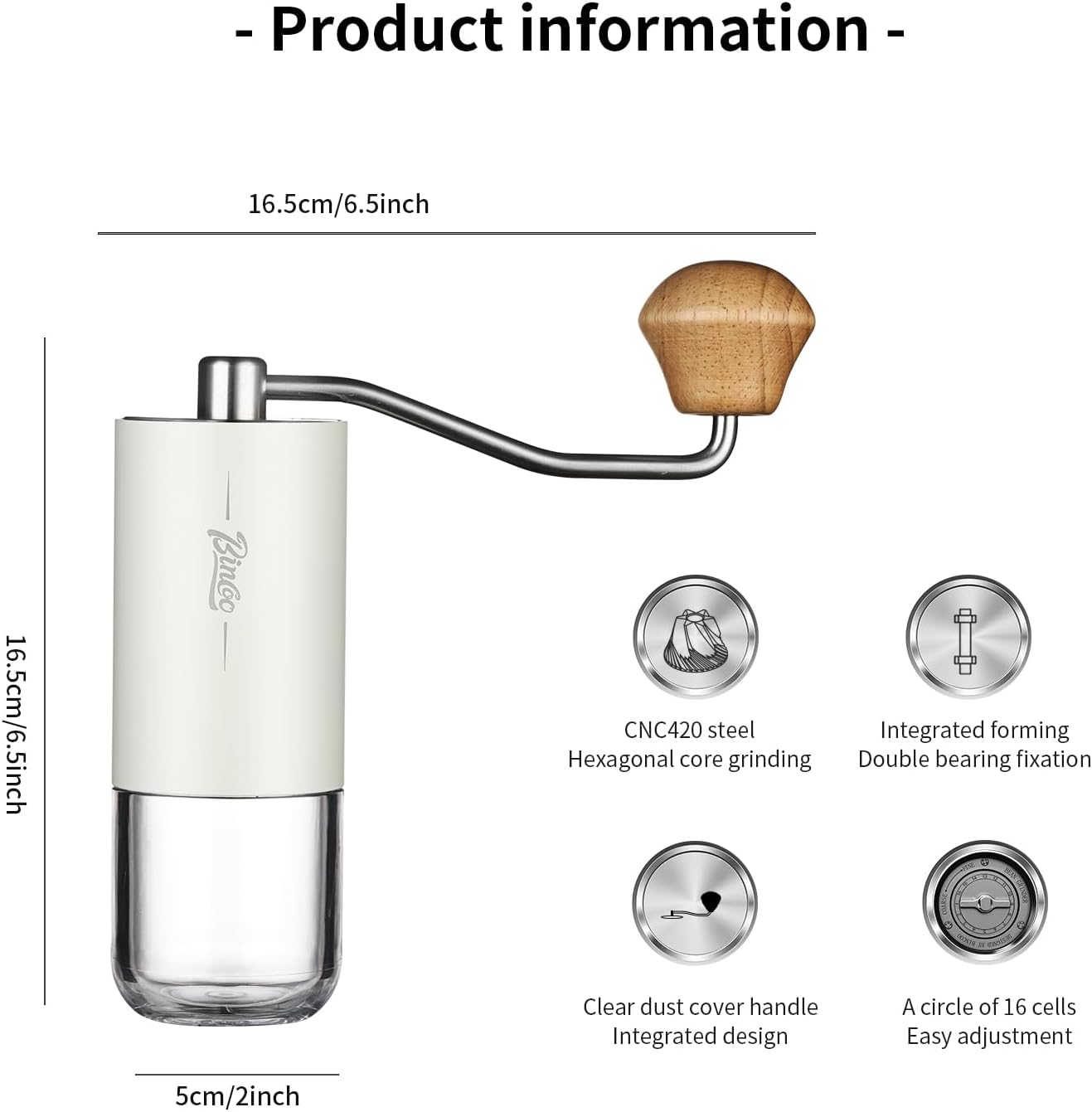 Portable Manual Coffee Bean Grinder - Stainless Steel Conical Burr Hand Coffee Grinder with Adjustable Setting,Double Bearing Hand Espresso Grinder (White) - Silver image number 5