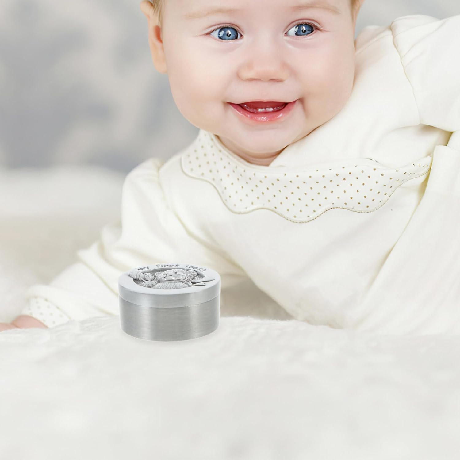 JOINPAYA Metal Baby Tooth Box Tooth Fairy Box First Tooth Saver Case Storage Container for Lost Teeth Children Newborn Birthday Baby Shower image number 5