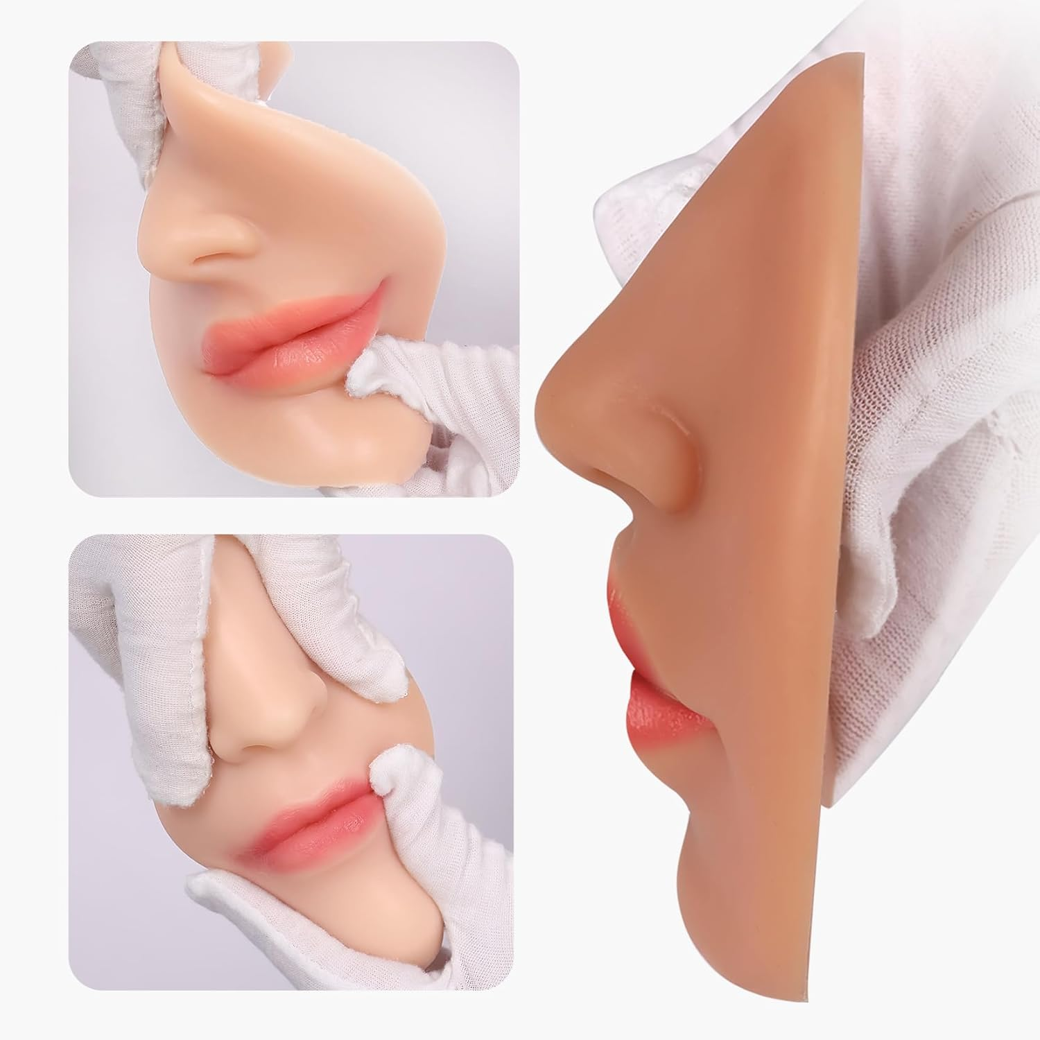 Vnmcry Silicone Nose Mouth Model Soft Flexible Piercing Practice Body Parts Silicone Lips Realistic Face Piercing Model Display (1 Pcs, Ivory, M-Thin Lip)