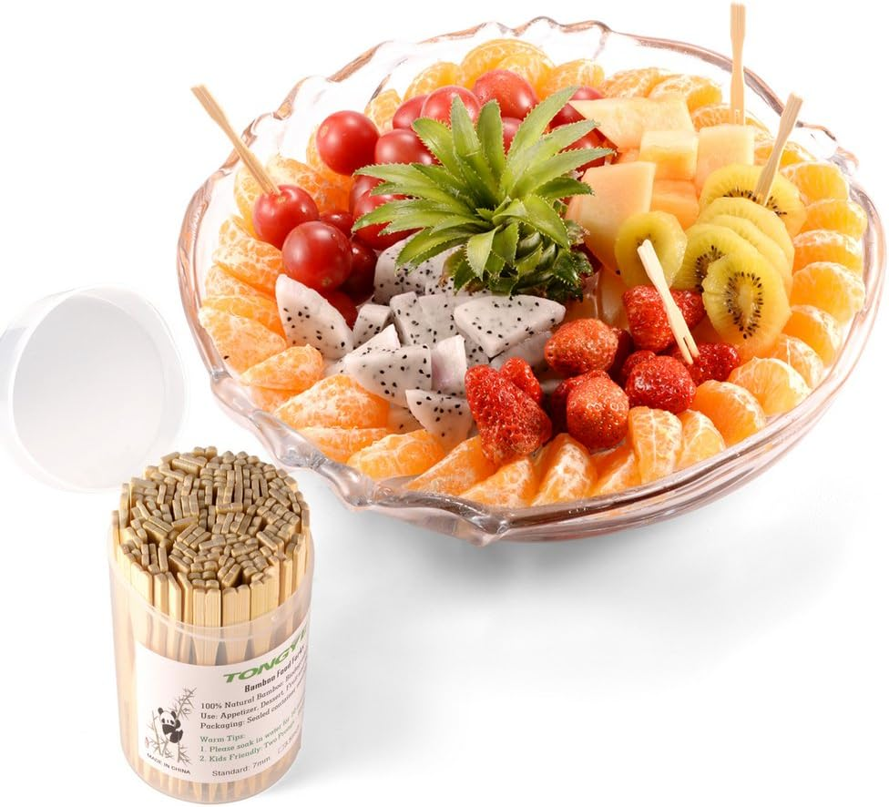 TONGYE Bamboo Forks 3.5 Inch, Mini Food Picks Party, Banquet, Buffet, Catering Daily Life. Two Prongs - Blunt End Toothpicks Appetizer, Cocktail, Fruit, Pastry, Dessert. (110 PCS) image number 1