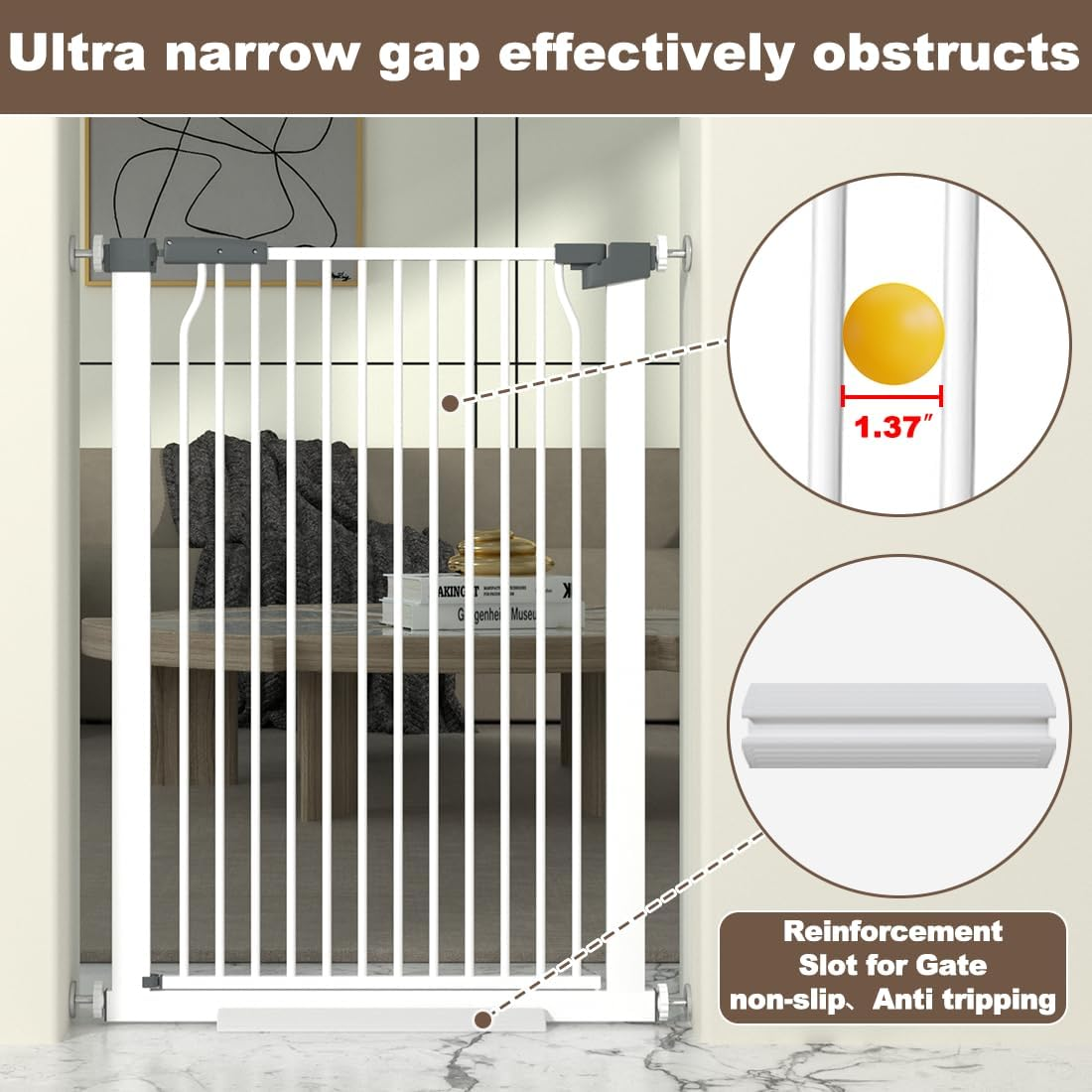 41-Inch Extra Tall Metal Auto Close Dog and Cat Gate for Doorways and Stairs, No Drill Adjustable 54.8-60.2-Inch Pressure Mounted Walk through Pet Gate with Expansion Kit, White image number 3