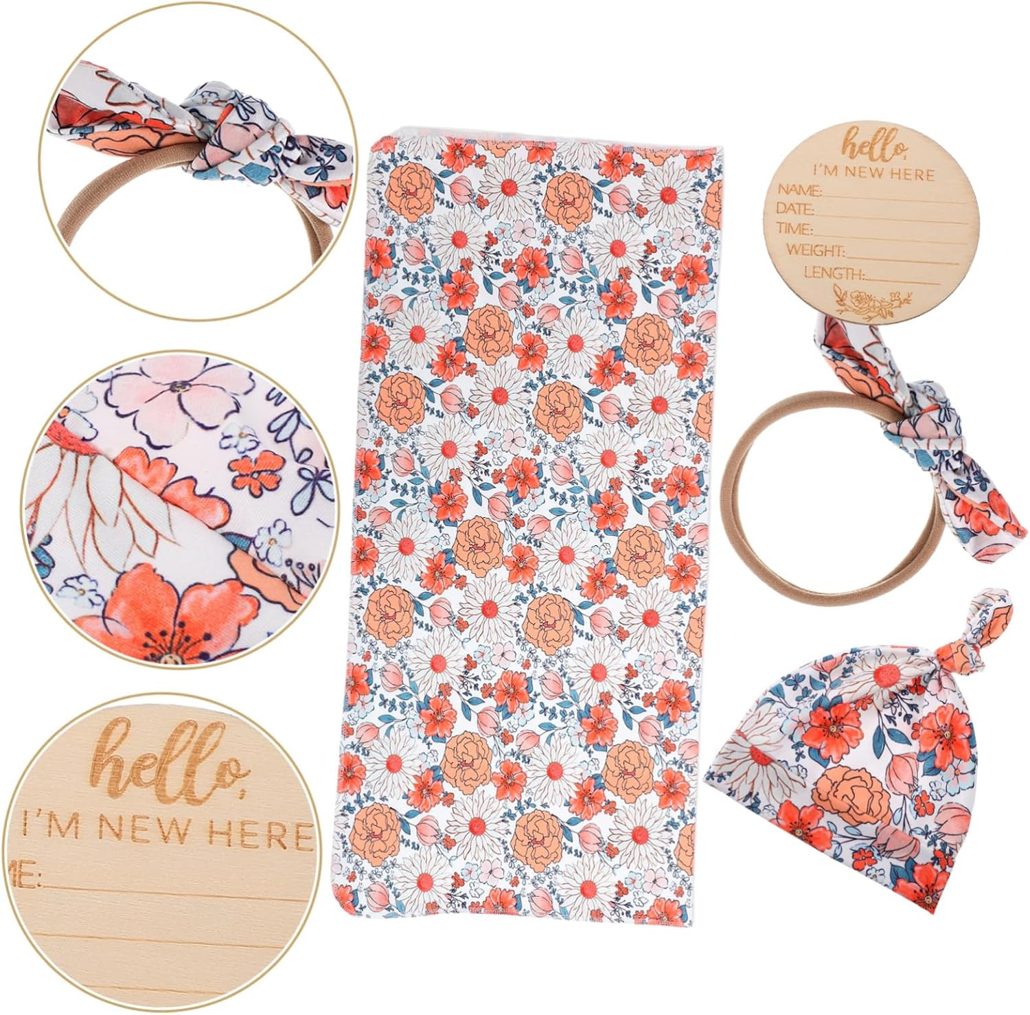 1 Set Hat and Headband Newborn Receiving Wrap Birth Announcement Sign Soft and Comfortable Blanket For image number 5