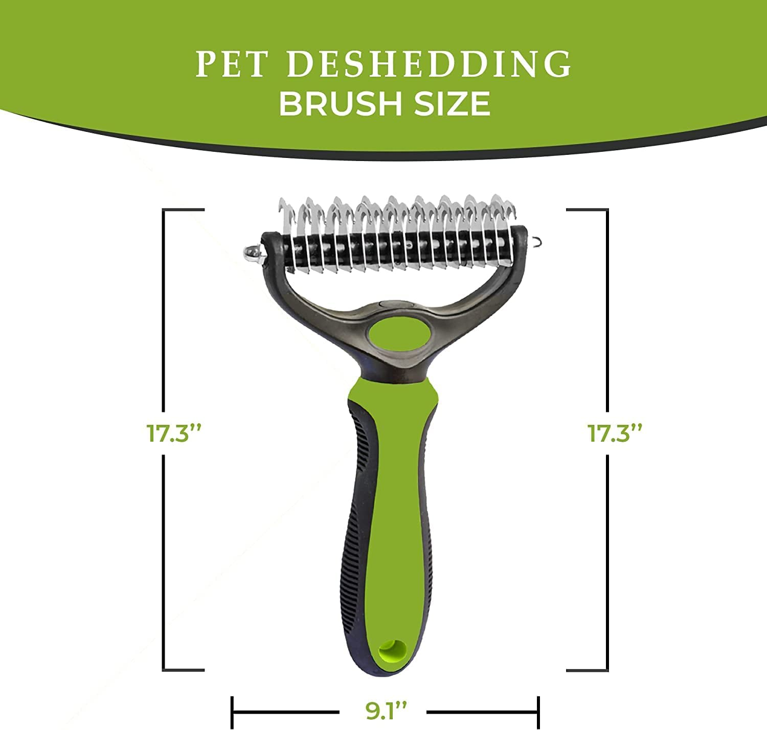 Dog Cat Grooming Brush, 2 Sided Pet Grooming Tool Undercoat Rake for Deshedding, Mats & Tangles Removing, Double Sided Shedding and Hair Removal Rake Comb for Dogs & Cats (Green) image number 1