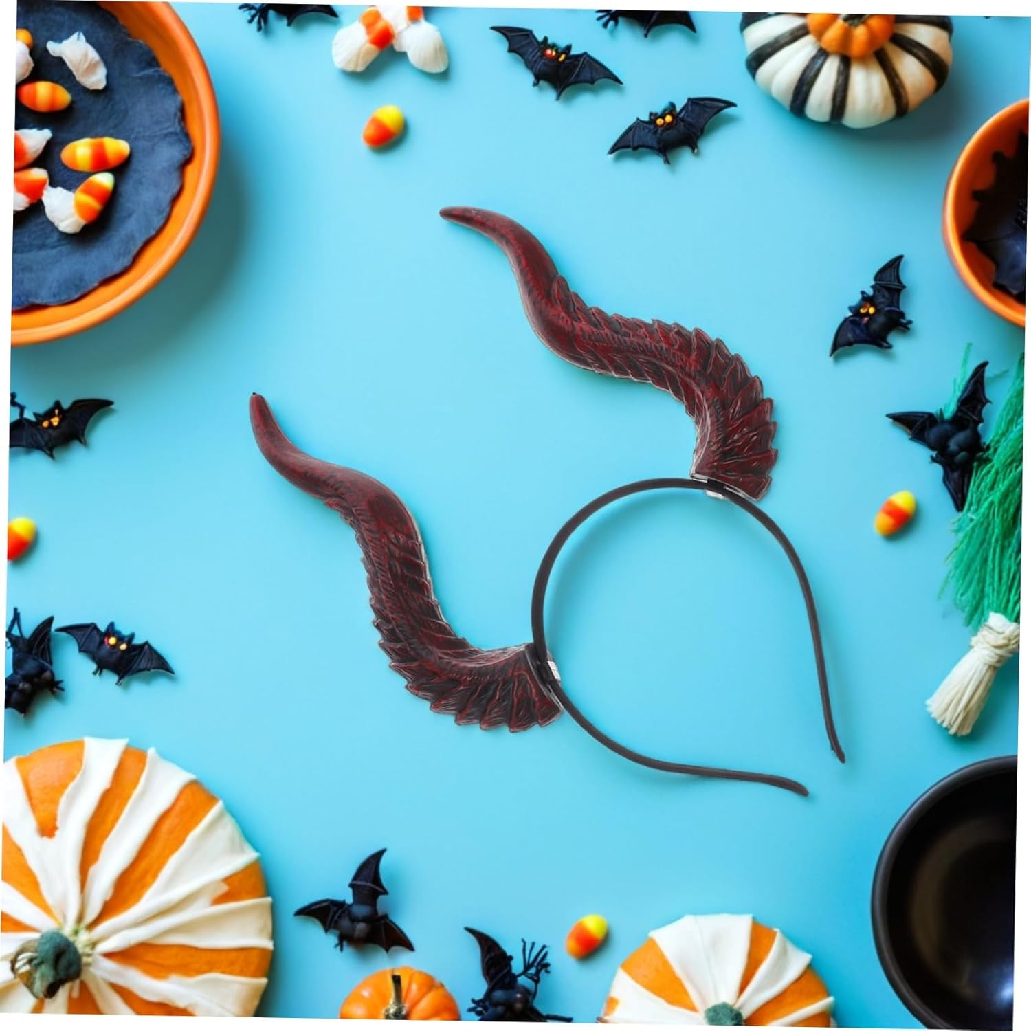 VALICLUD Adjustable Resin Demon Horns Headband Lightweight Halloween Cosplay Accessory for Women and Men Festival Costume Hair for Masquerade and Party Celebrations - Red image number 2