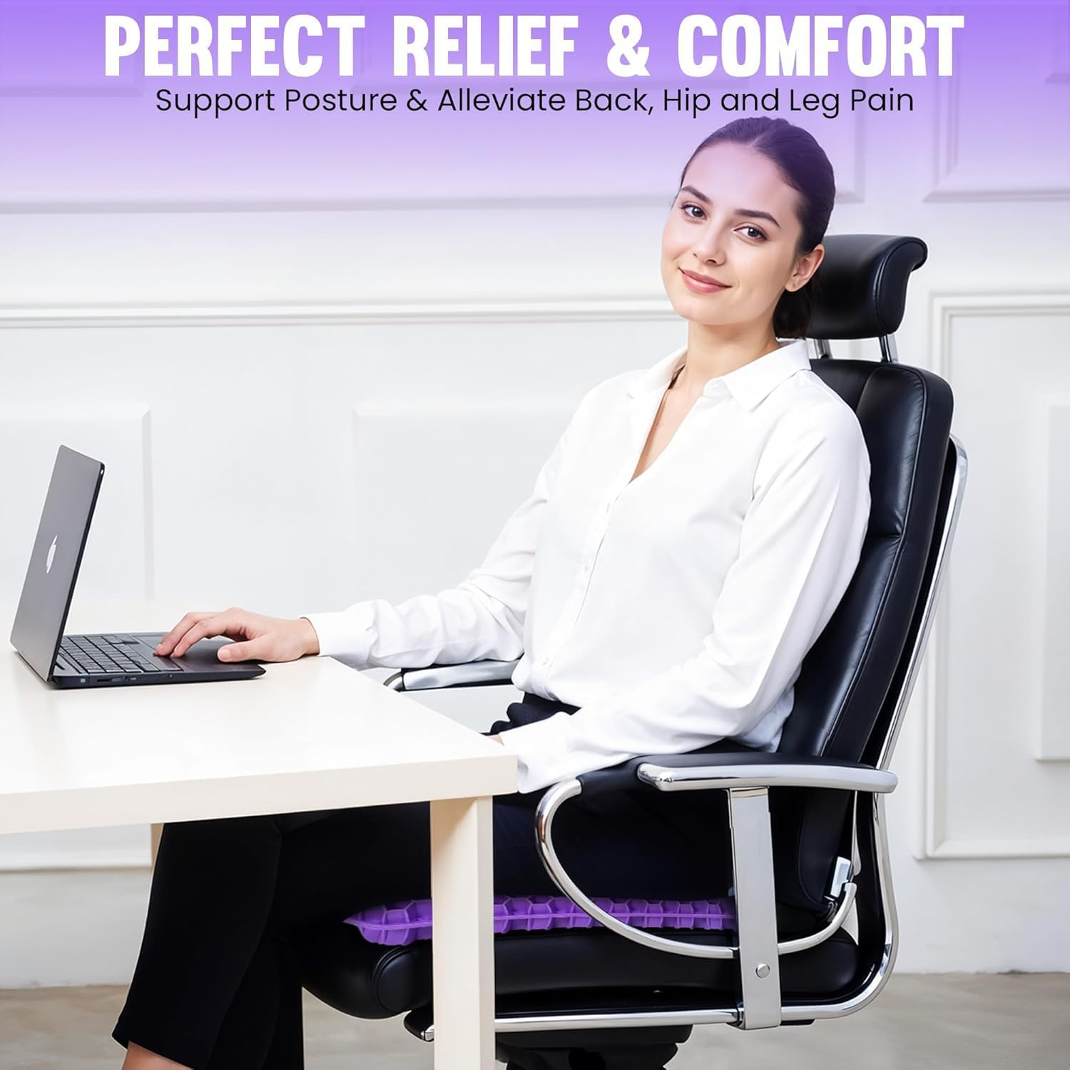 Ronluuu Gel Seat Cushion for Desk Chair & Office Chair, TPE Travel Pillow for Airplanes, Purple Stadium Seat Cushion, Wheelchair & Car Seat Cushion (Gift Ideas)