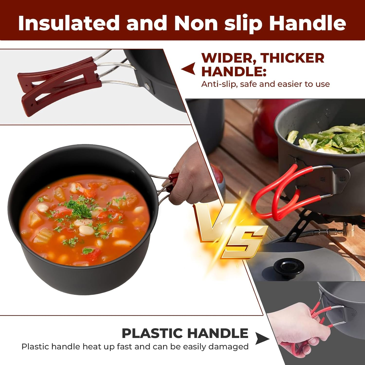 Bulin Camping Cookware Mess Kit Outdoor Backpacking Hiking Gear Cooking Equipment, Lightweight Compact Durable Cook Set image number 6