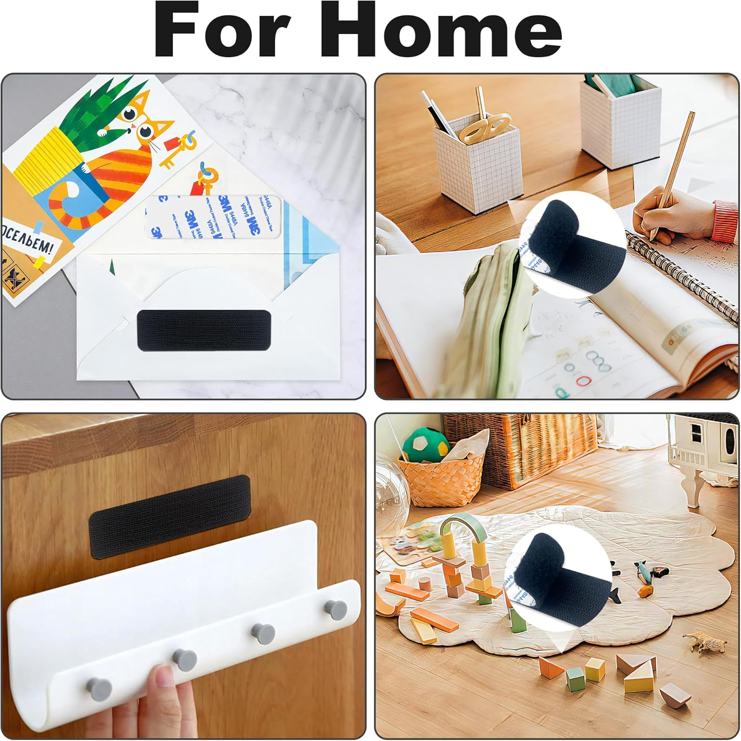 Hook and Loop round Edge Strength Sticky Back Fastener | 5 X 10 Cm 12 Sets | Interlocking Tape Mounting Tape for Carpet, Couch Cushions, Pedal Board - Black image number 4