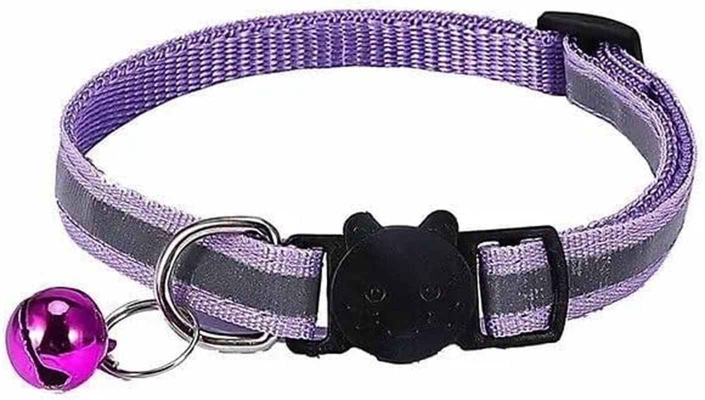 AIMALL 1 Pack Reflective Cat Collar with Safety Release Breakaway Buckle and Bell for Kitten Puppy Small Dog &ndash; Adjustable Nylon with White Stripe, 12 Colour Options