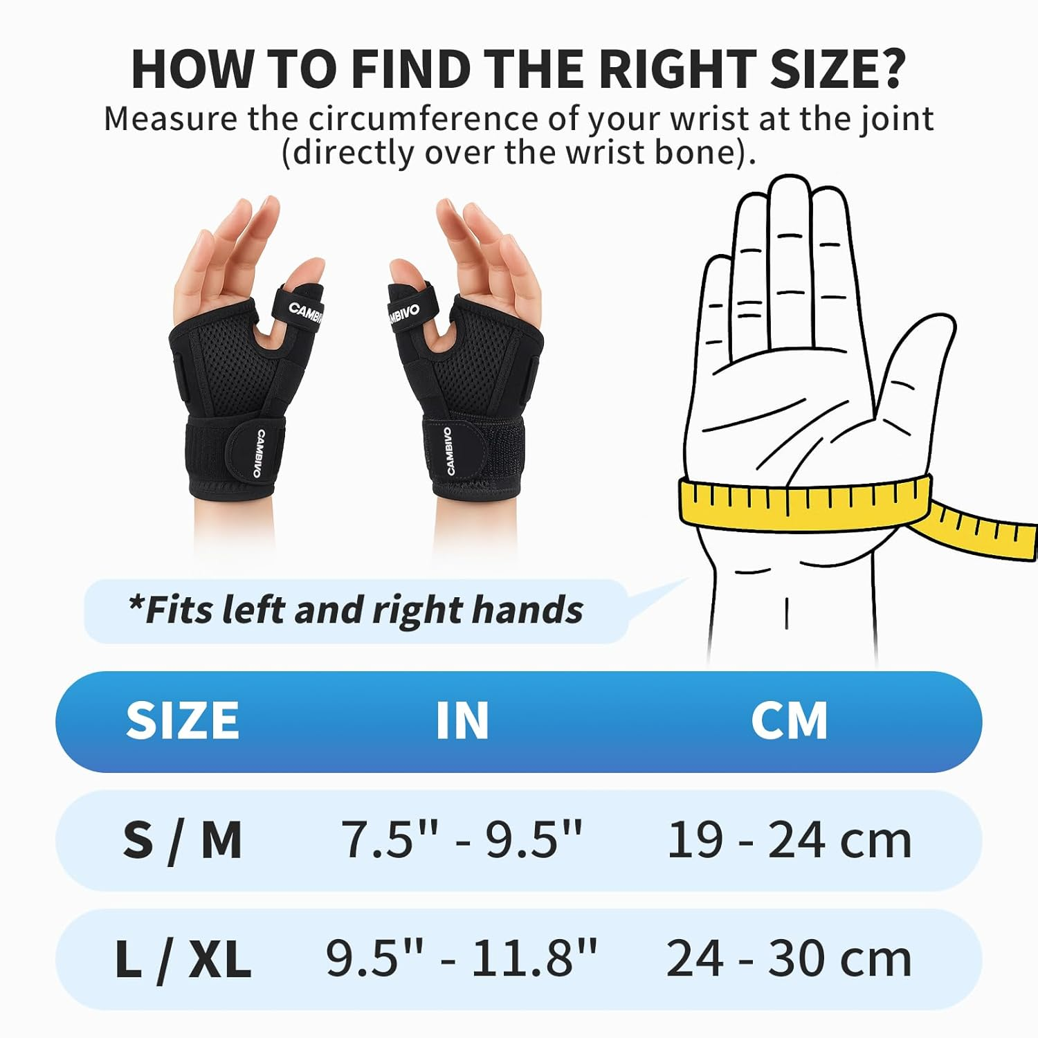 CAMBIVO Thumb Brace with Adjustable Straps, Breathable Wrist Support with Open-Palm for Arthritis, De Quervain'S Tenosynovitis, Sprains, Fits Right or Left (Black, S/M) image number 1