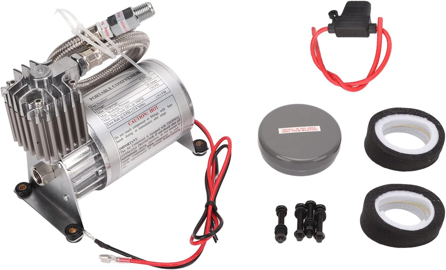 High Strength Air Compressor 20A 150 PSI Metal Universal for 12V Vehicles, Yacht Boats,Modification O and Video in Car