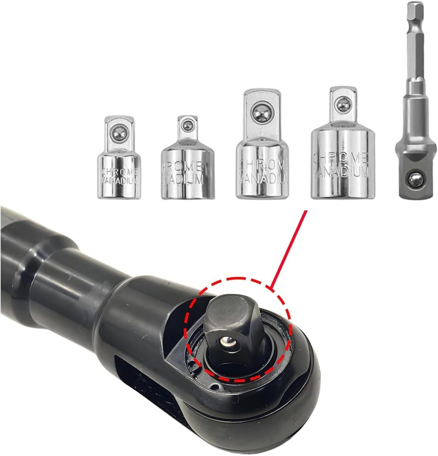 Jectse Offset Extension Wrench Set, Socket Spanner with Adapters, Ni Cr Alloy Steel and Tungsten Steel, One Key Forward and Reverse Switch, for Automotive Repair image number 4