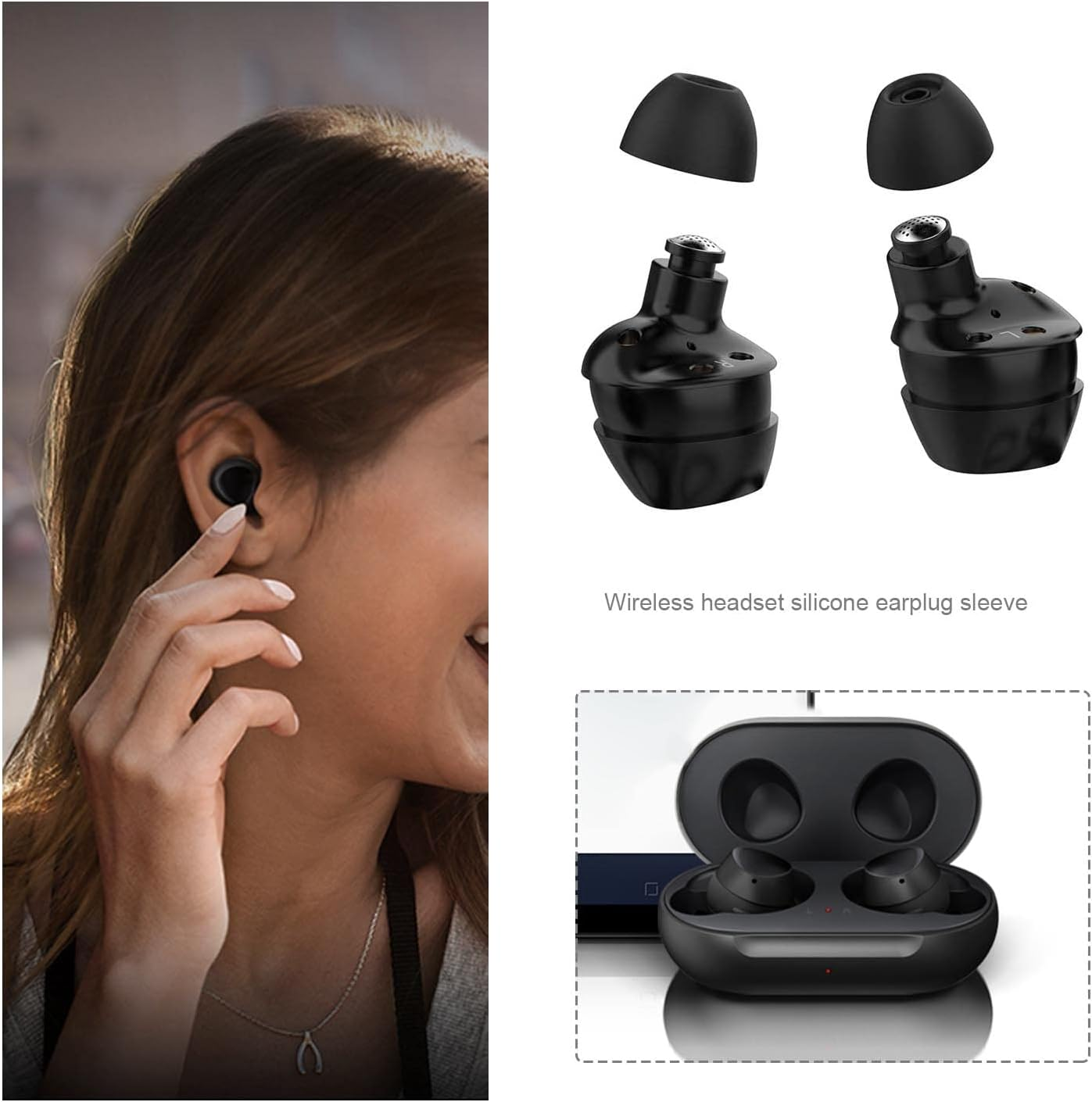 Emsea 3 Pairs Earbuds Set Compatible with Samsung Galaxy Buds SM-R170 Wireless Headphones Silicone Anti-Slip Eartips Earhooks Cover Eargels S M L 3 Sizes Black