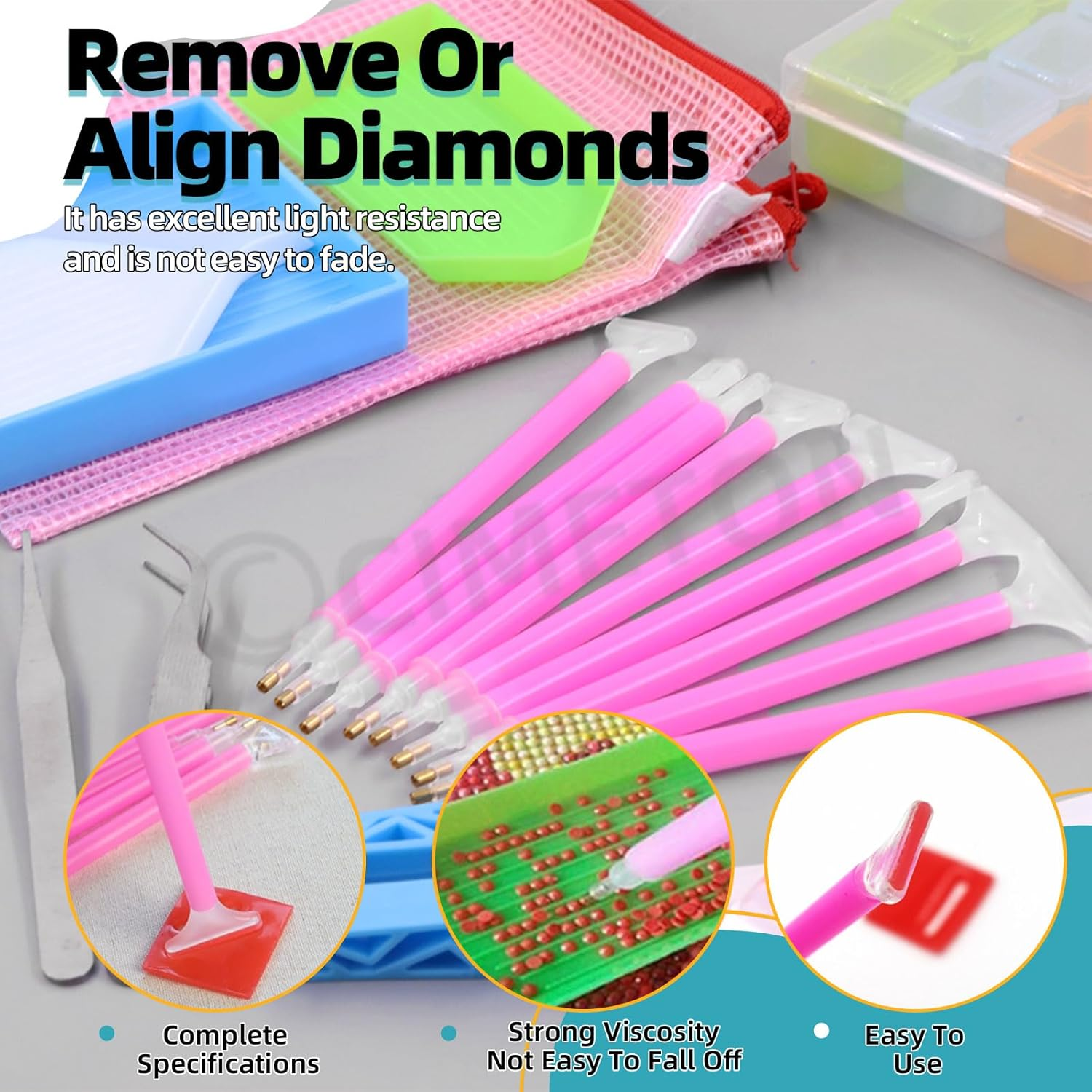 Cimeton 117Pcs 5D Diamond Painting Accessories Includes Diamond Painting Pen, 28 Grids Diamond Embroidery Box, Big Trays, Tweezers, Label Sticker Paper, Clips, Glue Clay and Seal Bag for Art Craft image number 6