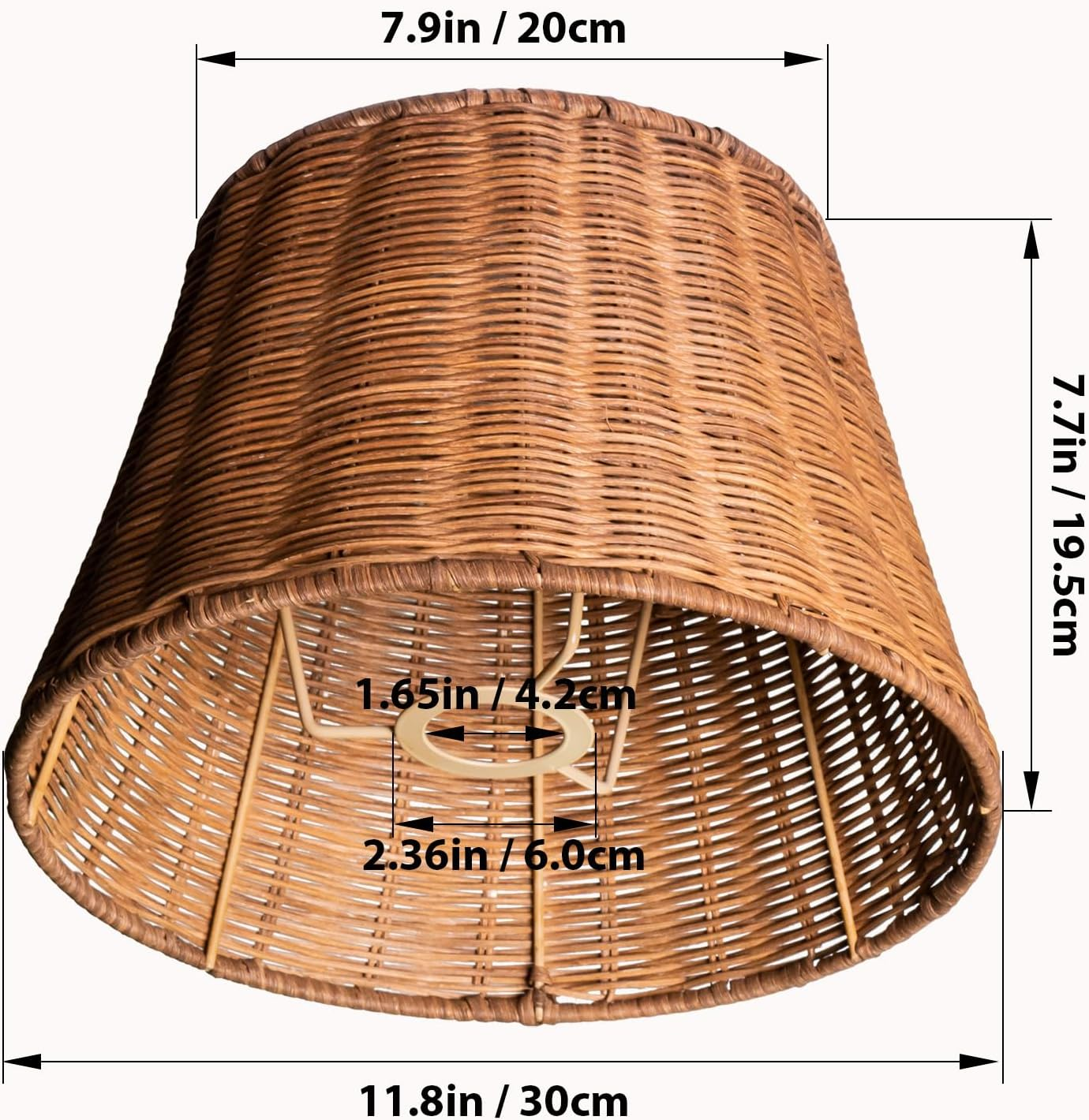Osasy Rattan Lampshade, Hand Woven Tapered Shape, Versatile Use for Ceiling, Hanging, Wall and Table Lamps (2, Deep Coffee) image number 3