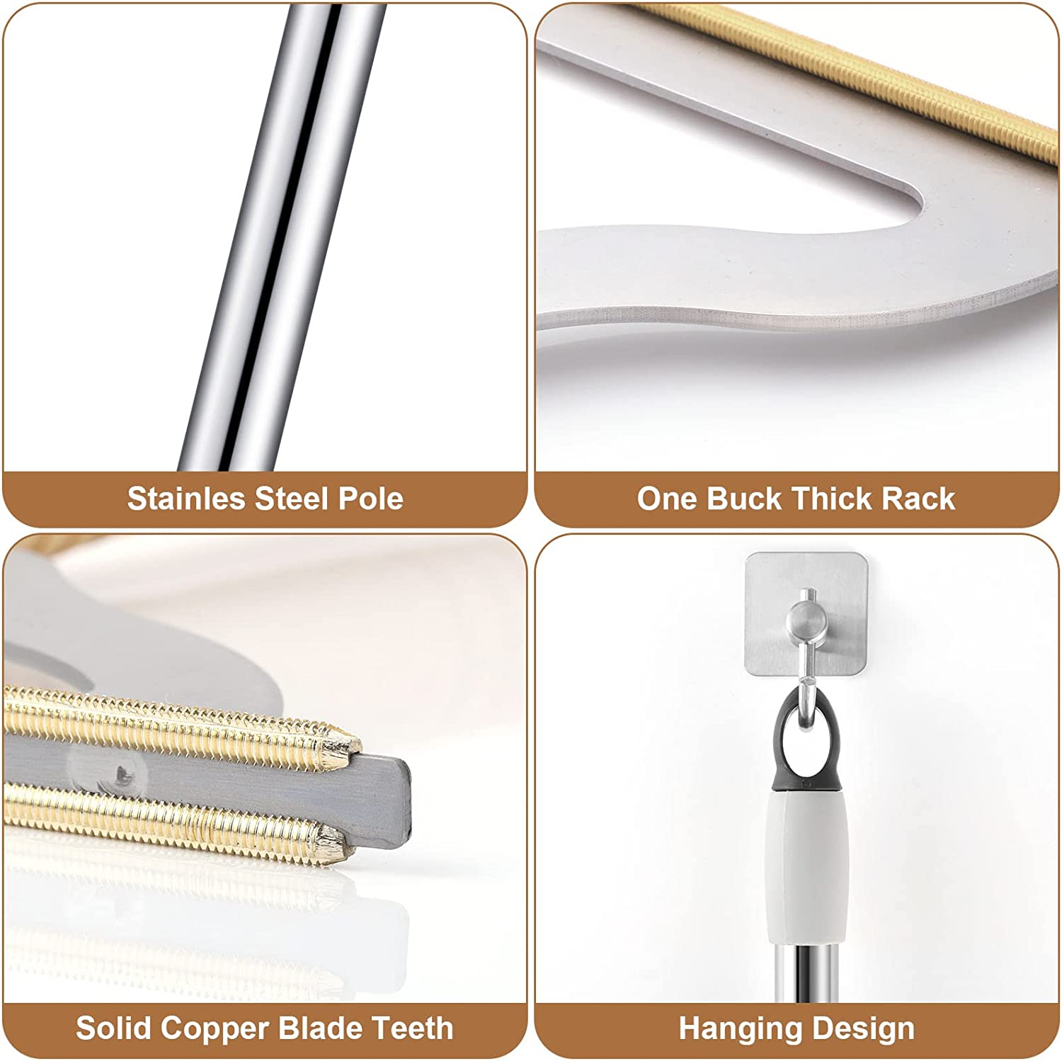 Hold a Star 47'' Long Handle Carpet Rake Pet Hair Remover,Reusable Large Metal Lint Remover Brush for Embedded Fur Removal from Low Pile Rugs Stairs,Carpet Scraper Dog Cat Broom,Silver,(Hs-L008) image number 5